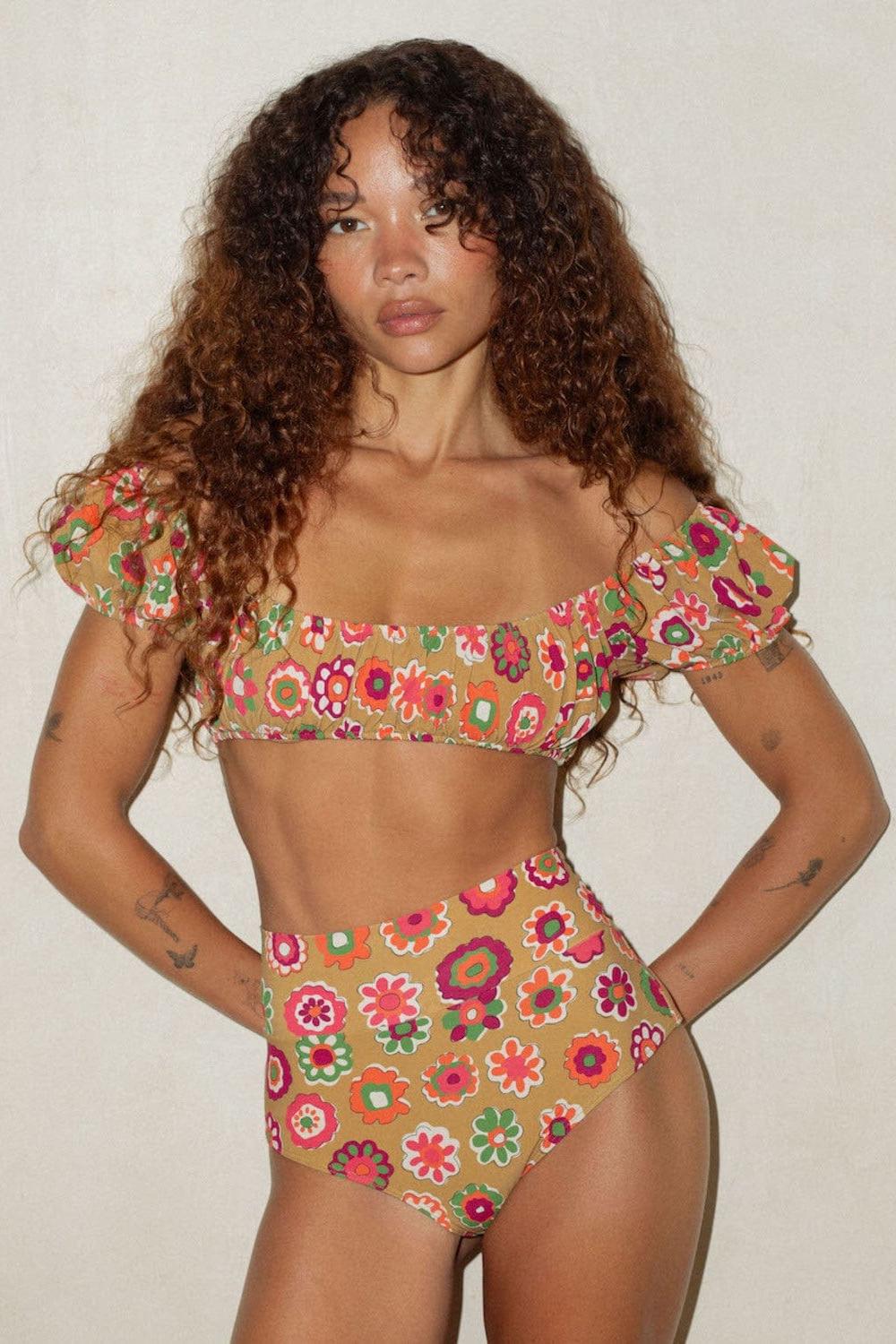 Montce - Mazzy Floral Full Coverage High Rise Bikini Bottom -