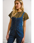 Claudia Zip Front Cropped Jumpsuit - Washed Indigo