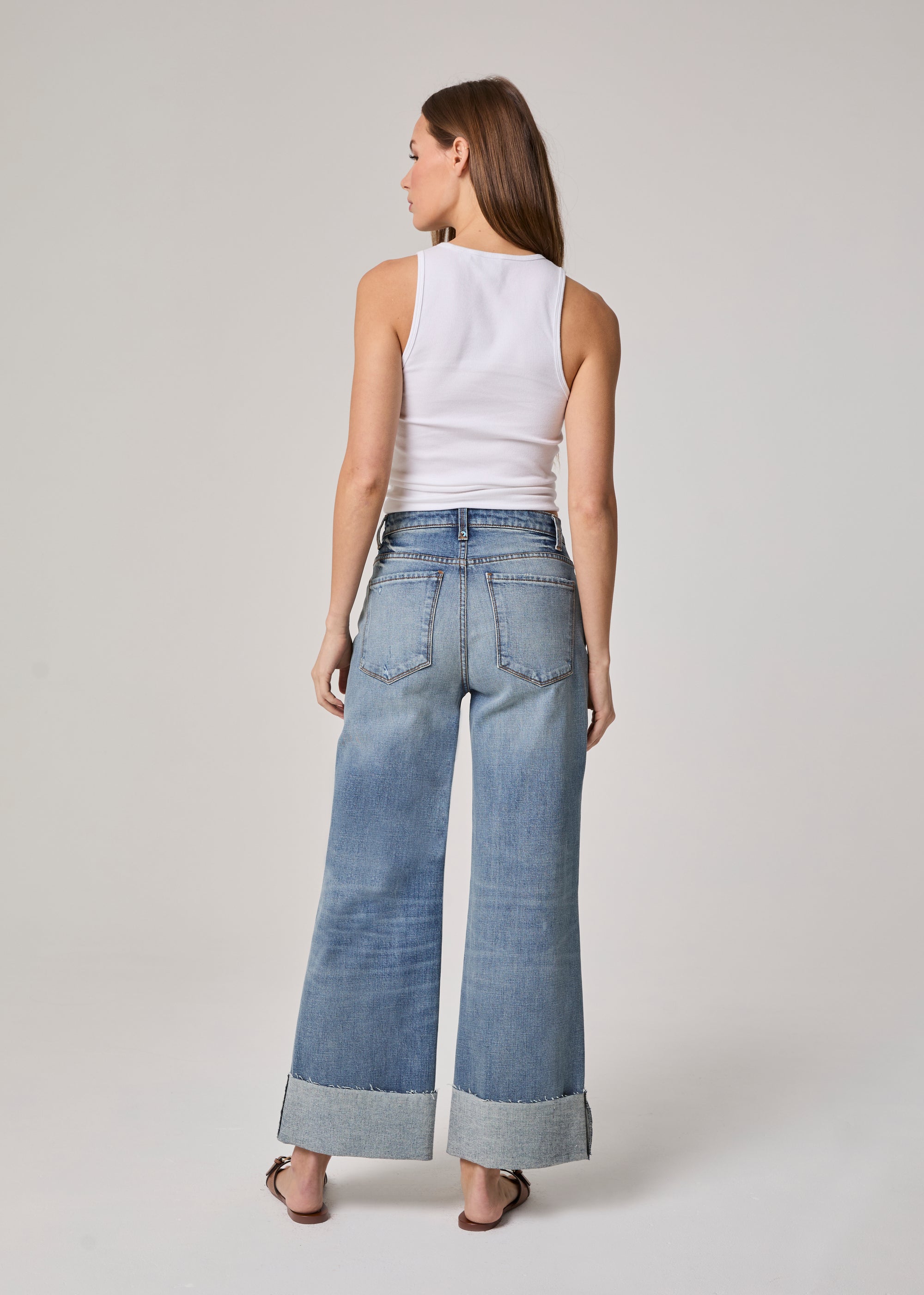 Edyson - Conrad High Rise Cuffed Wide Leg Jeans - Medium Hobart -