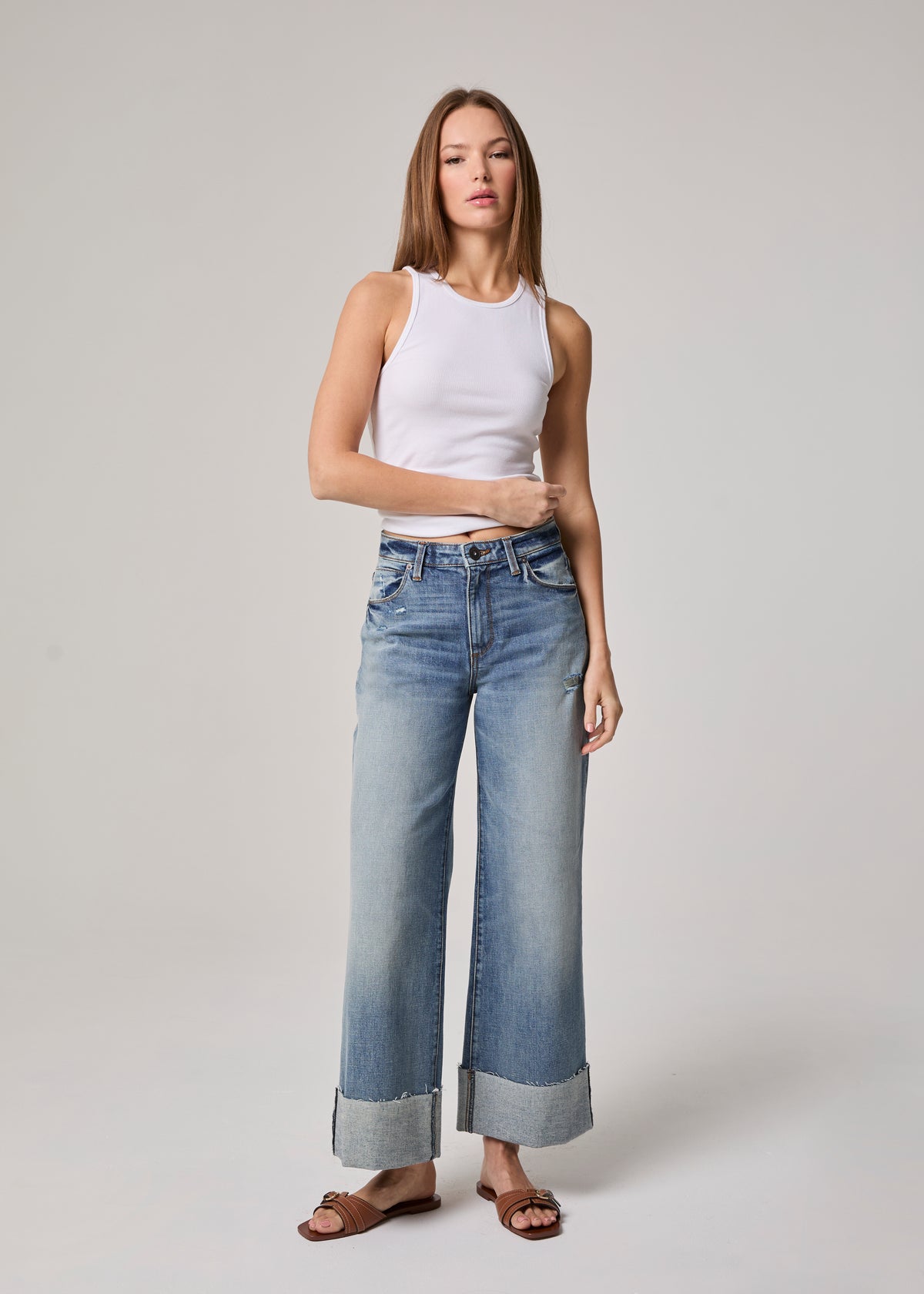Edyson - Conrad High Rise Cuffed Wide Leg Jeans - Medium Hobart -