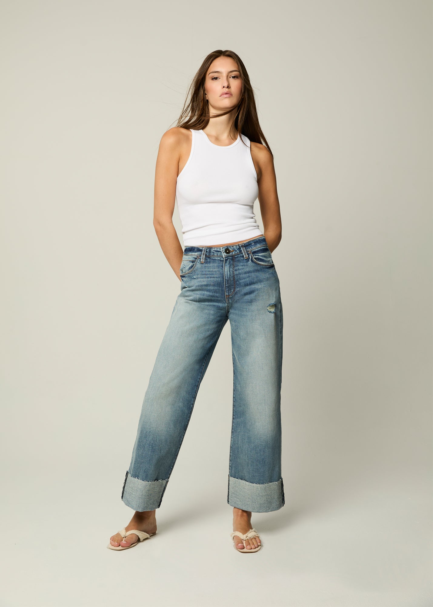 Edyson - Conrad High Rise Cuffed Wide Leg Jeans - Medium Hobart -