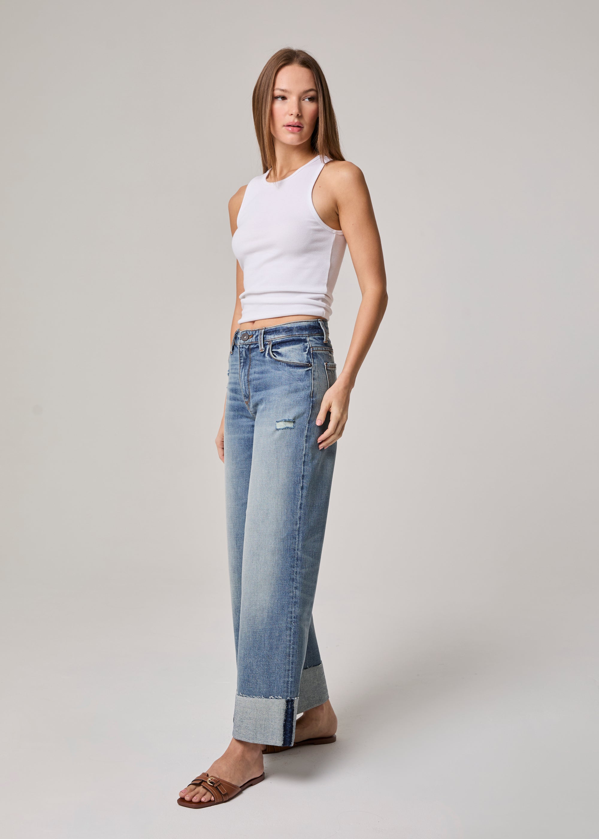 Edyson - Conrad High Rise Cuffed Wide Leg Jeans - Medium Hobart -
