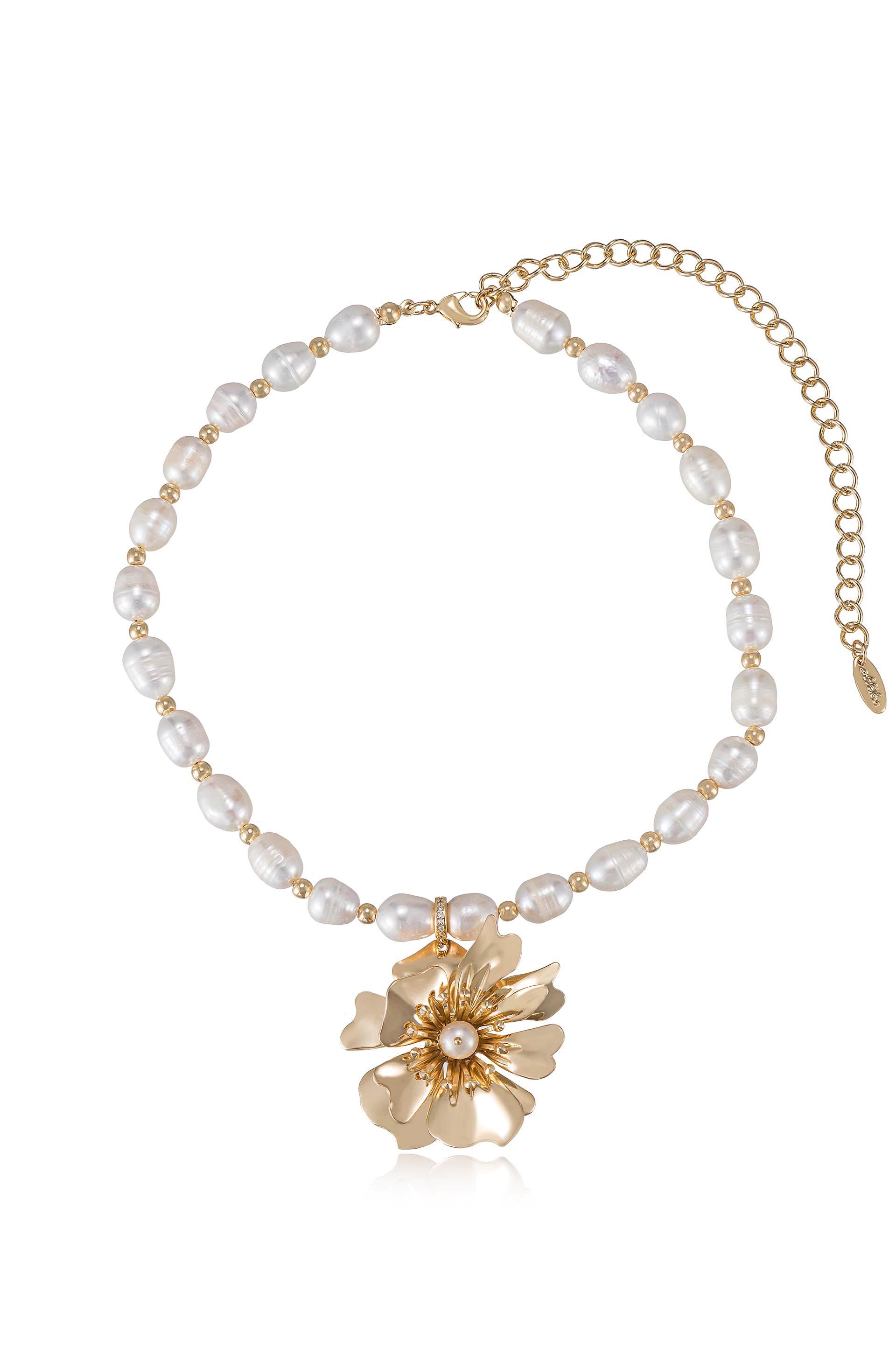 Ettika - Golden Petals and Pearl Necklace -