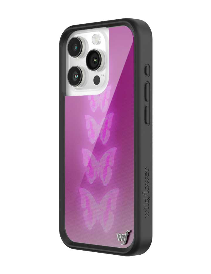 Wildflower iPhone case 15 Pro Neon Butterfly Plum Pink Cute