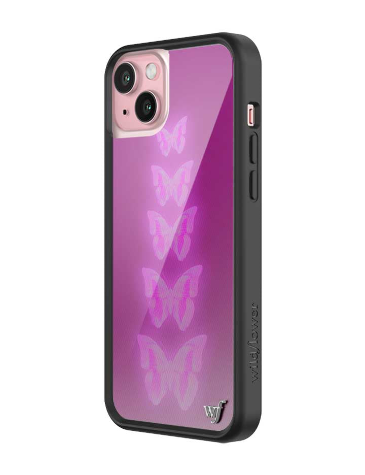 Wildflower iPhone case 15 Plus Neon Butterfly Plum Pink Cute