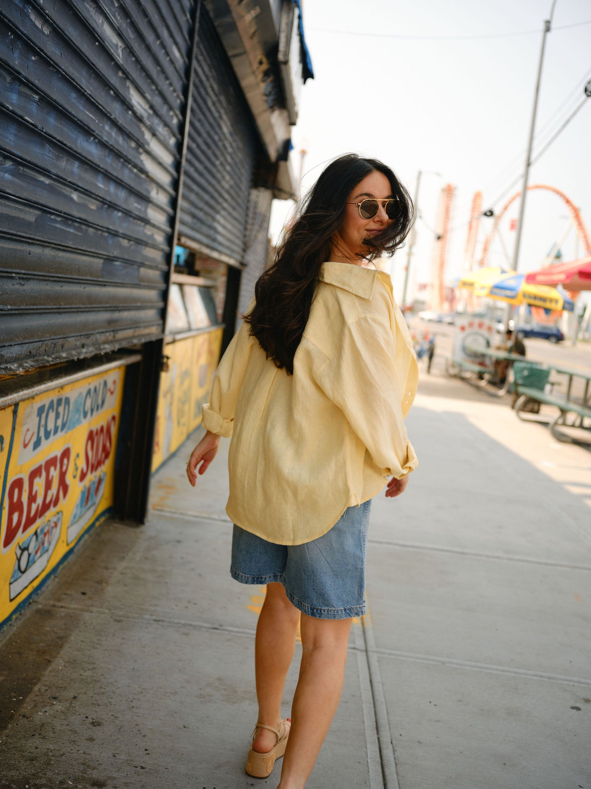 Nelle Atelier - The Chacha Petite Oversized Button Down Shirt - Butter -