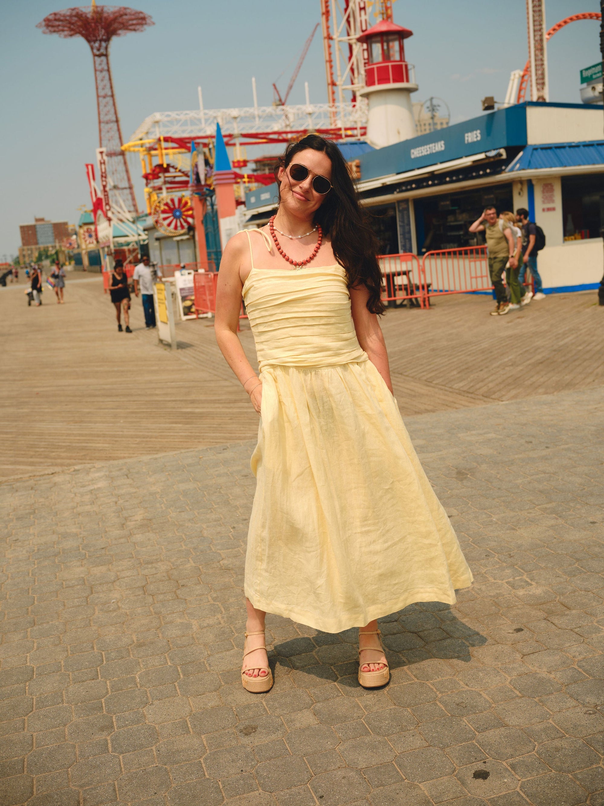 Nelle Atelier - The Caroline Petite Drop Waist Maxi Dress - Butter -