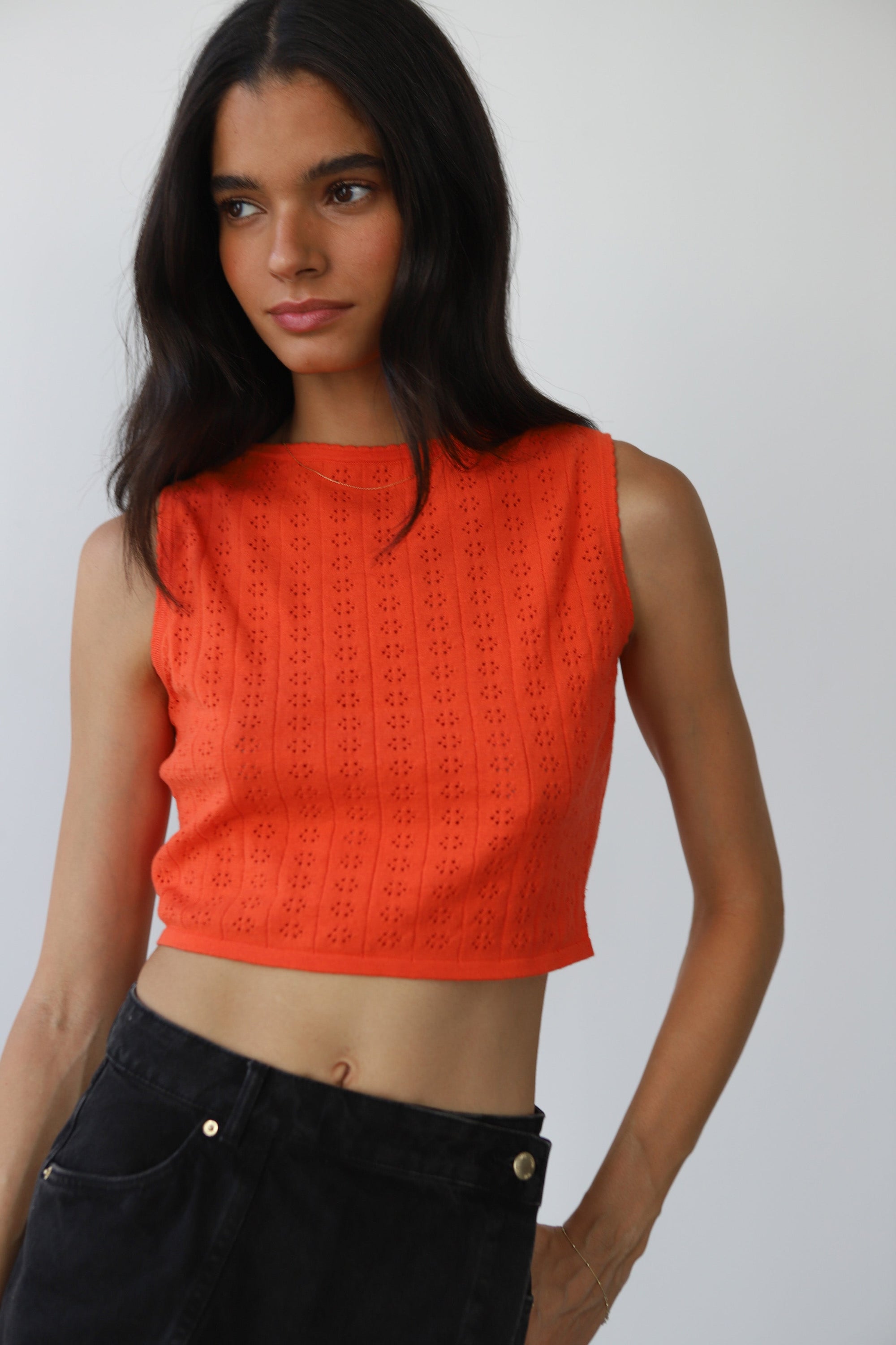 Callahan Knitwear - Nerissa Pointelle Tank - Poppy -