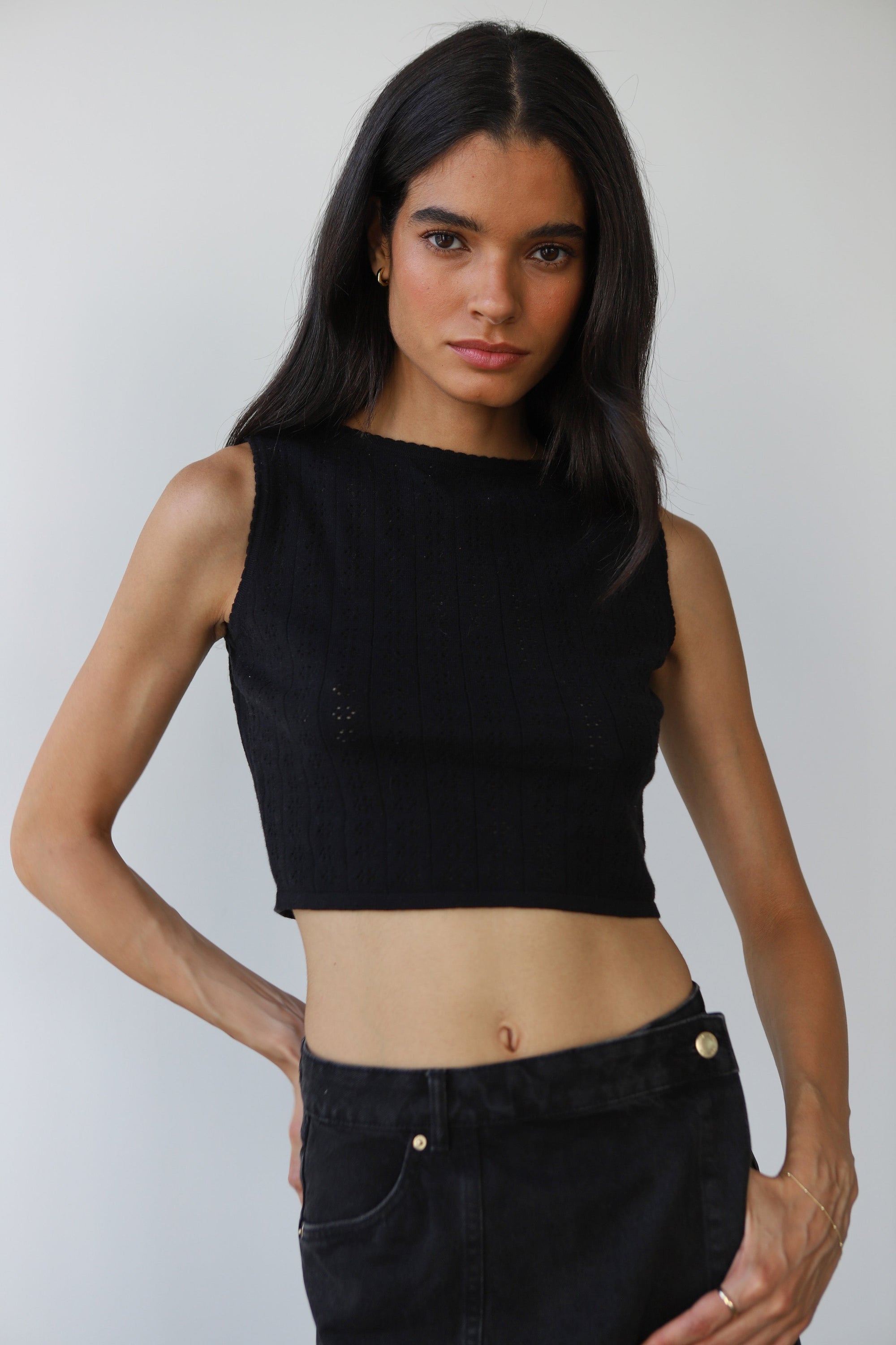 Callahan Knitwear - Nerissa Pointelle Tank - Black -