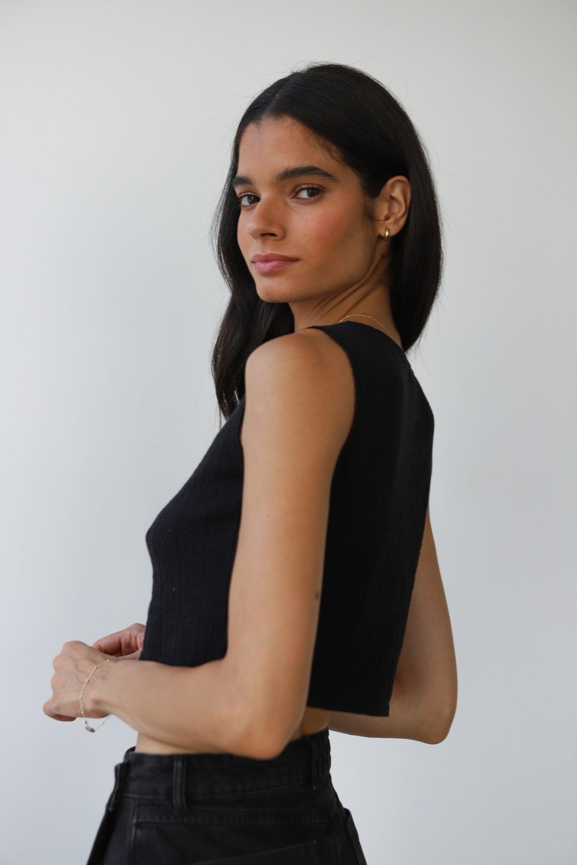 Callahan Knitwear - Nerissa Pointelle Tank - Black -