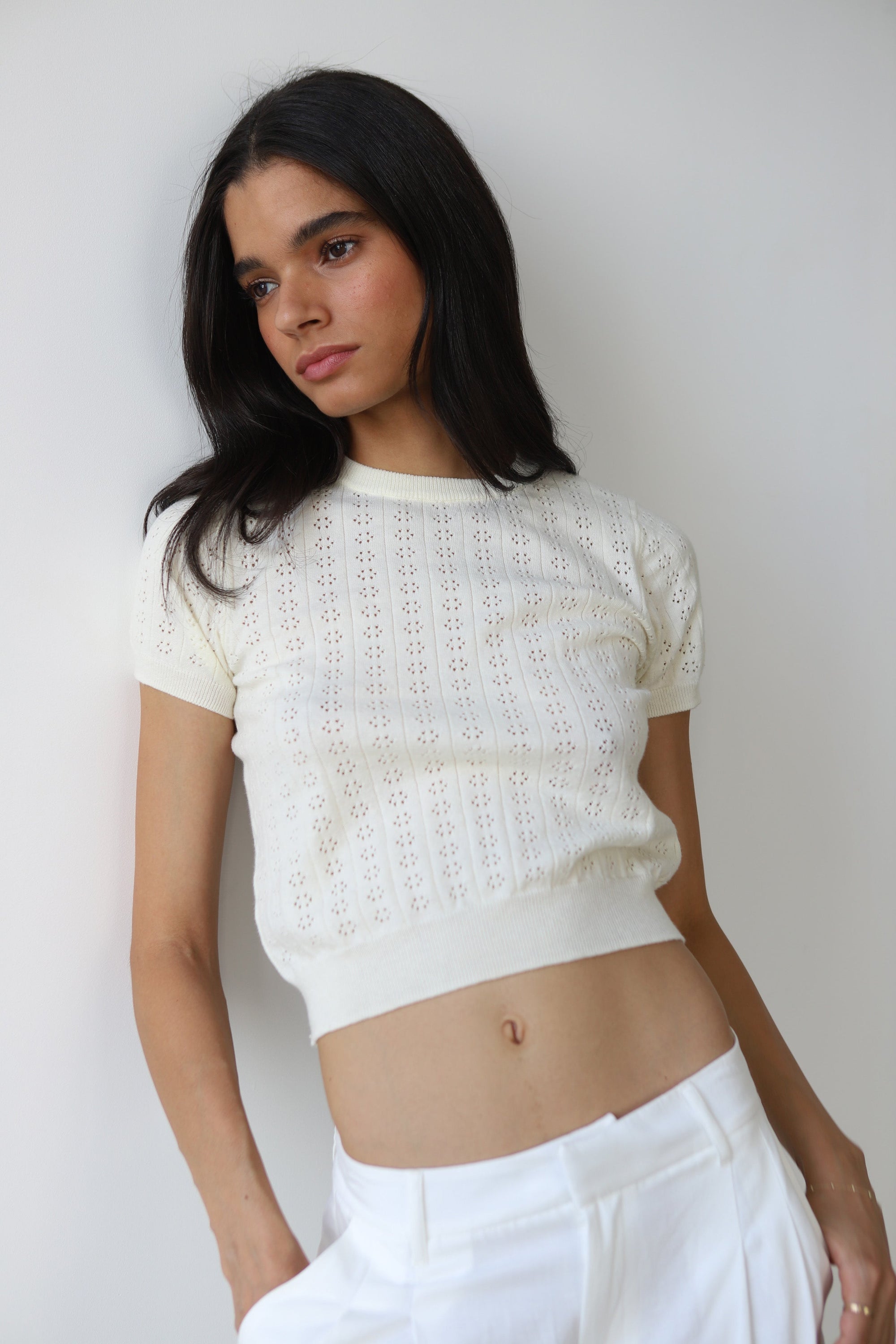 Callahan Knitwear - Nerissa Pointelle Tee - Creme -