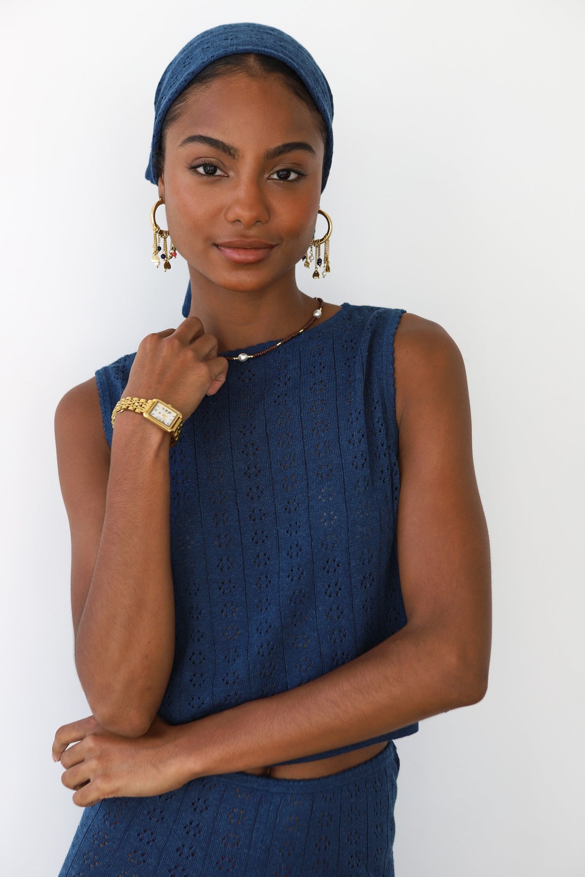 Nerissa Pointelle Tank - Navy
