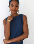 Nerissa Pointelle Handkerchief Scarf - Navy