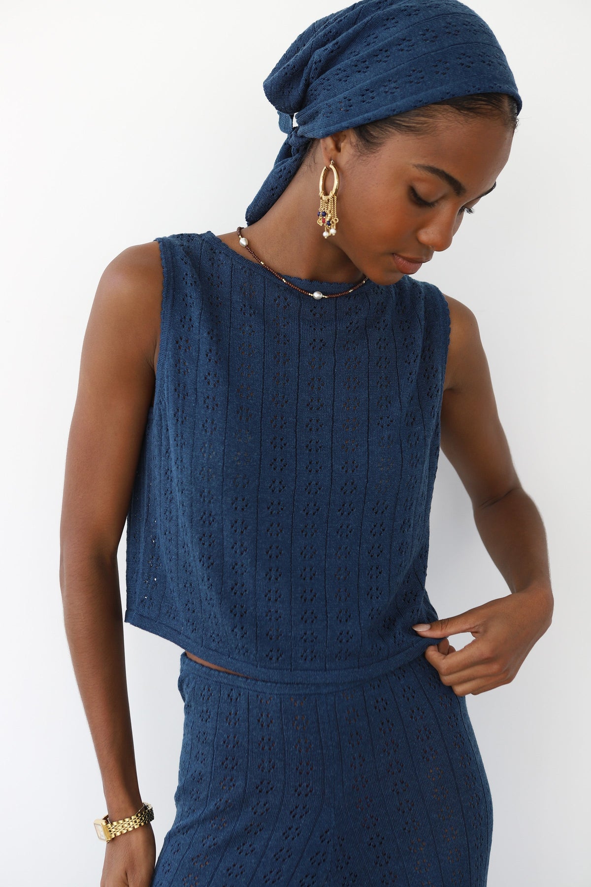 Nerissa Pointelle Tank - Navy