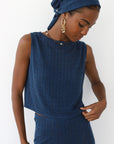 Nerissa Pointelle Tank - Navy