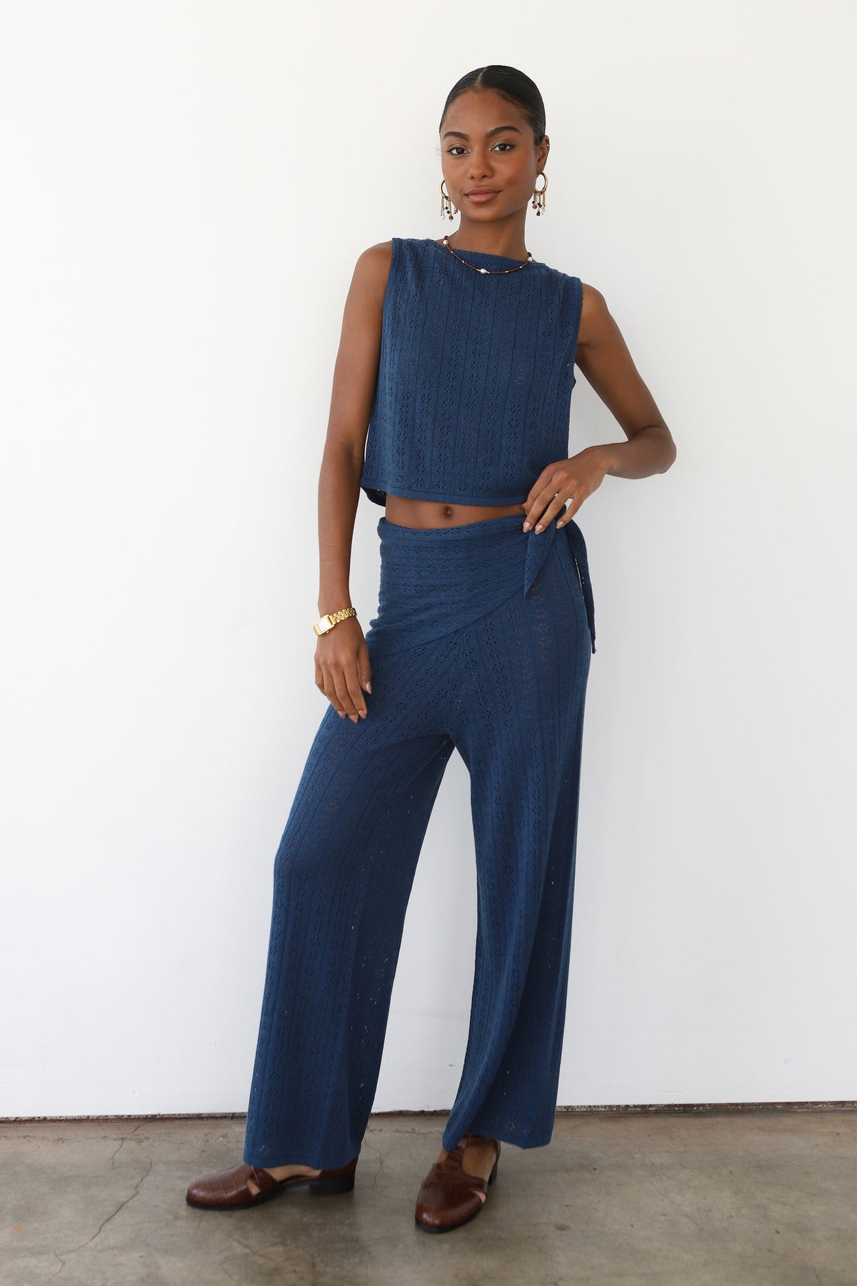 Nerissa Pointelle Tank - Navy