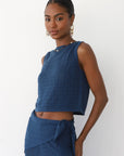 Nerissa Pointelle Tank - Navy