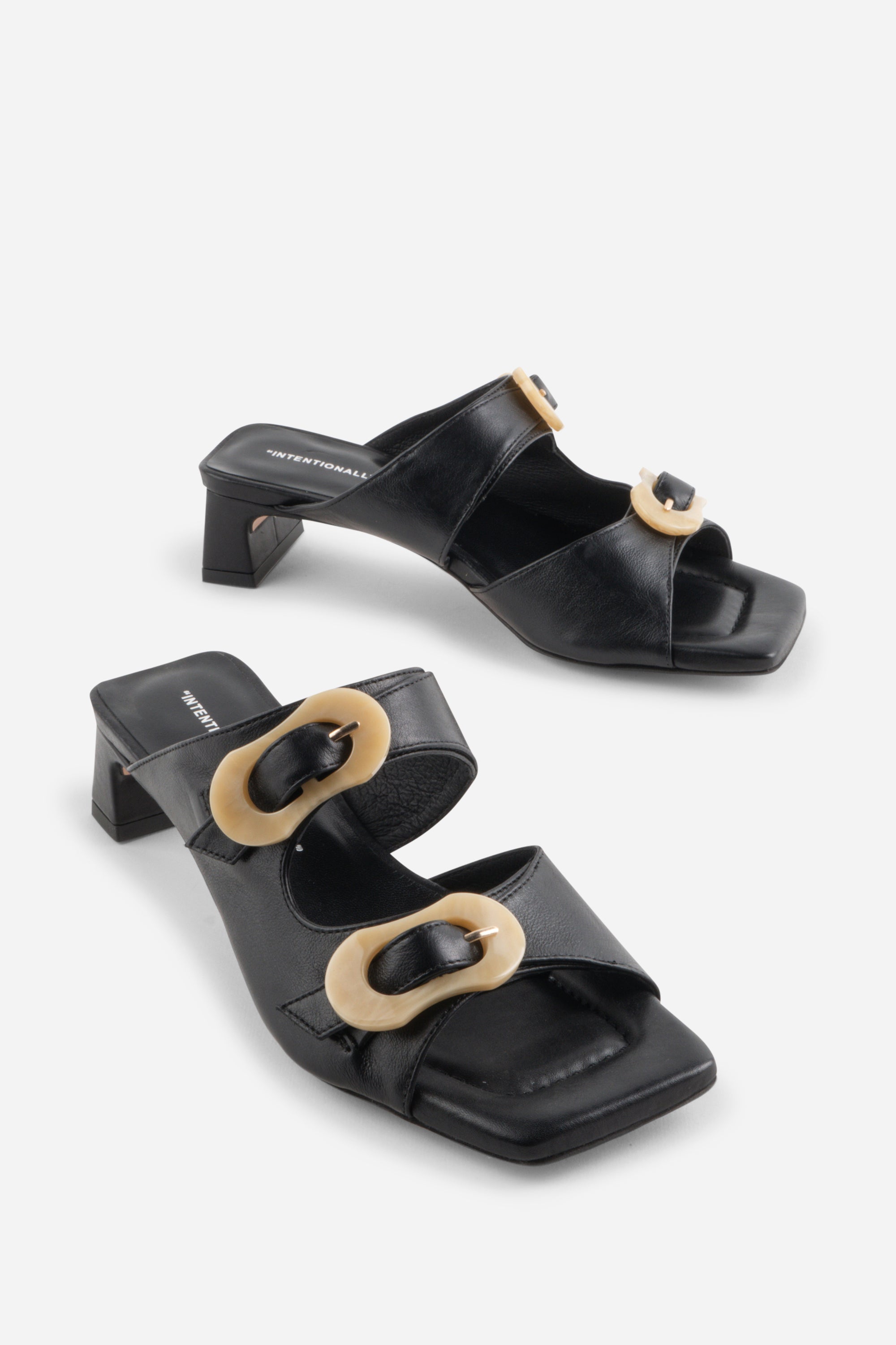 Intentionally Blank - Nora Square Toe Sandal - BLACK LEATHER