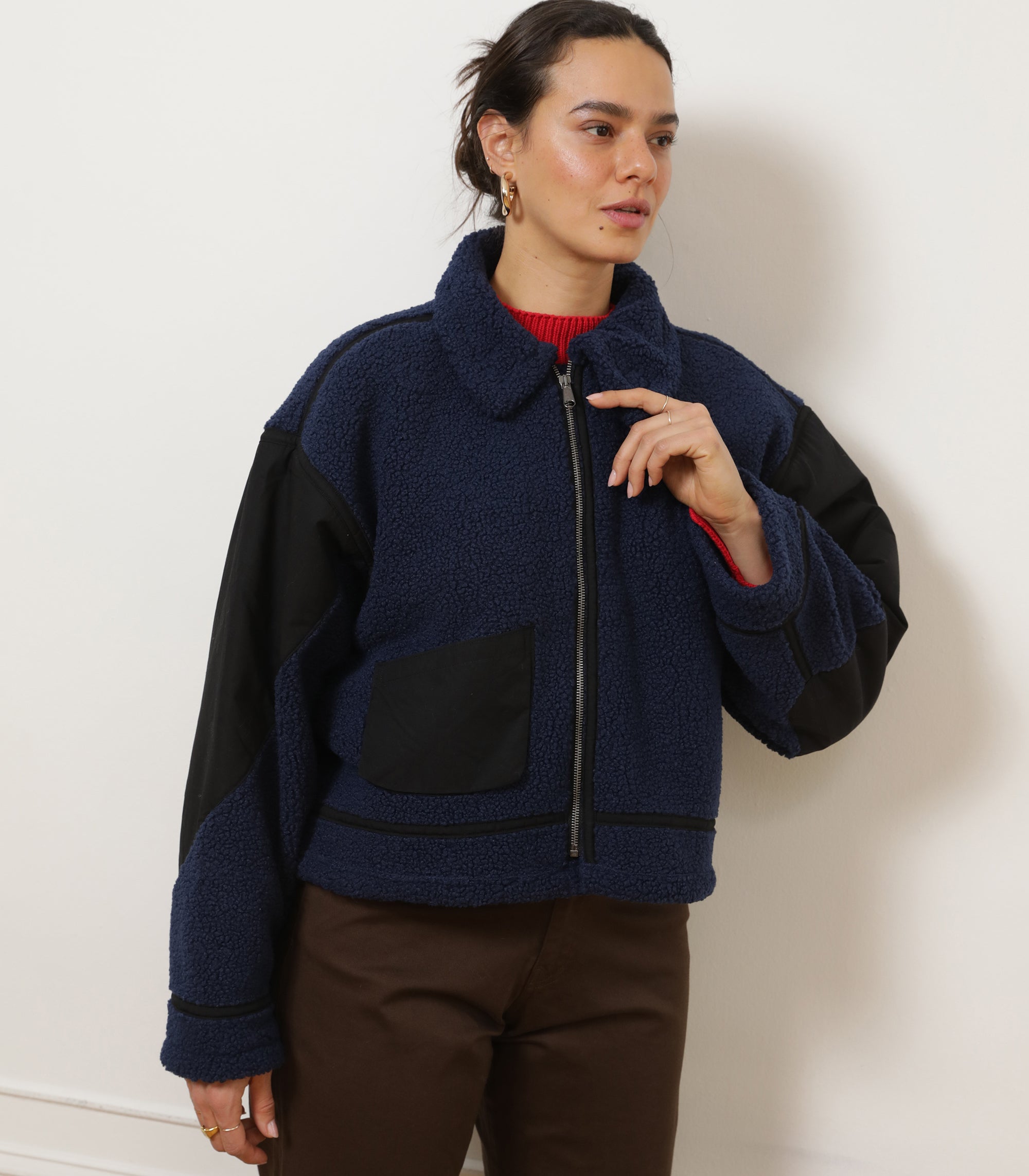 Loup - Vanessa Shearling Bomber Jacket - Navy -