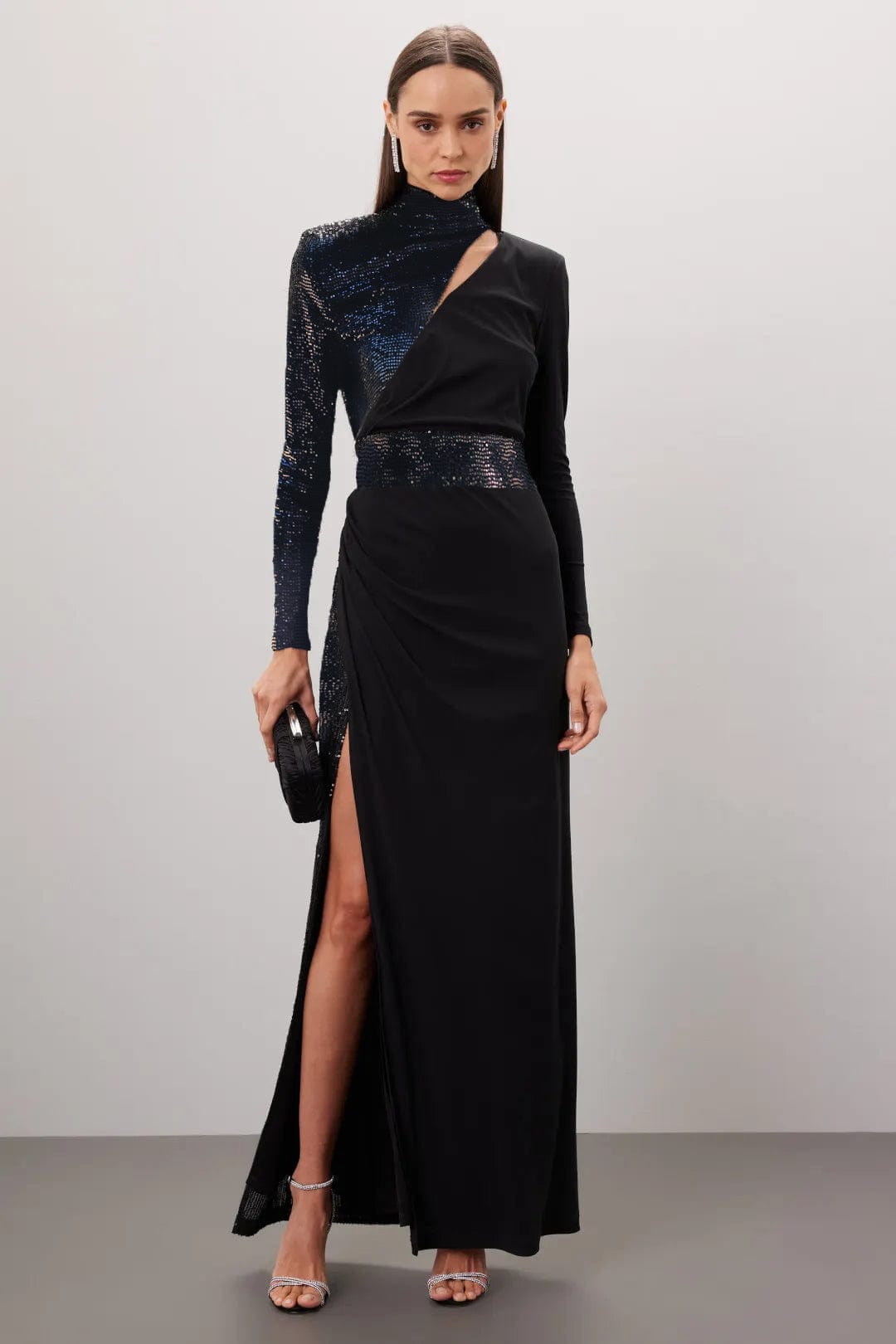 ONE33 SOCIAL - The Bridgette - Sleek High Neck Sequin Gown -