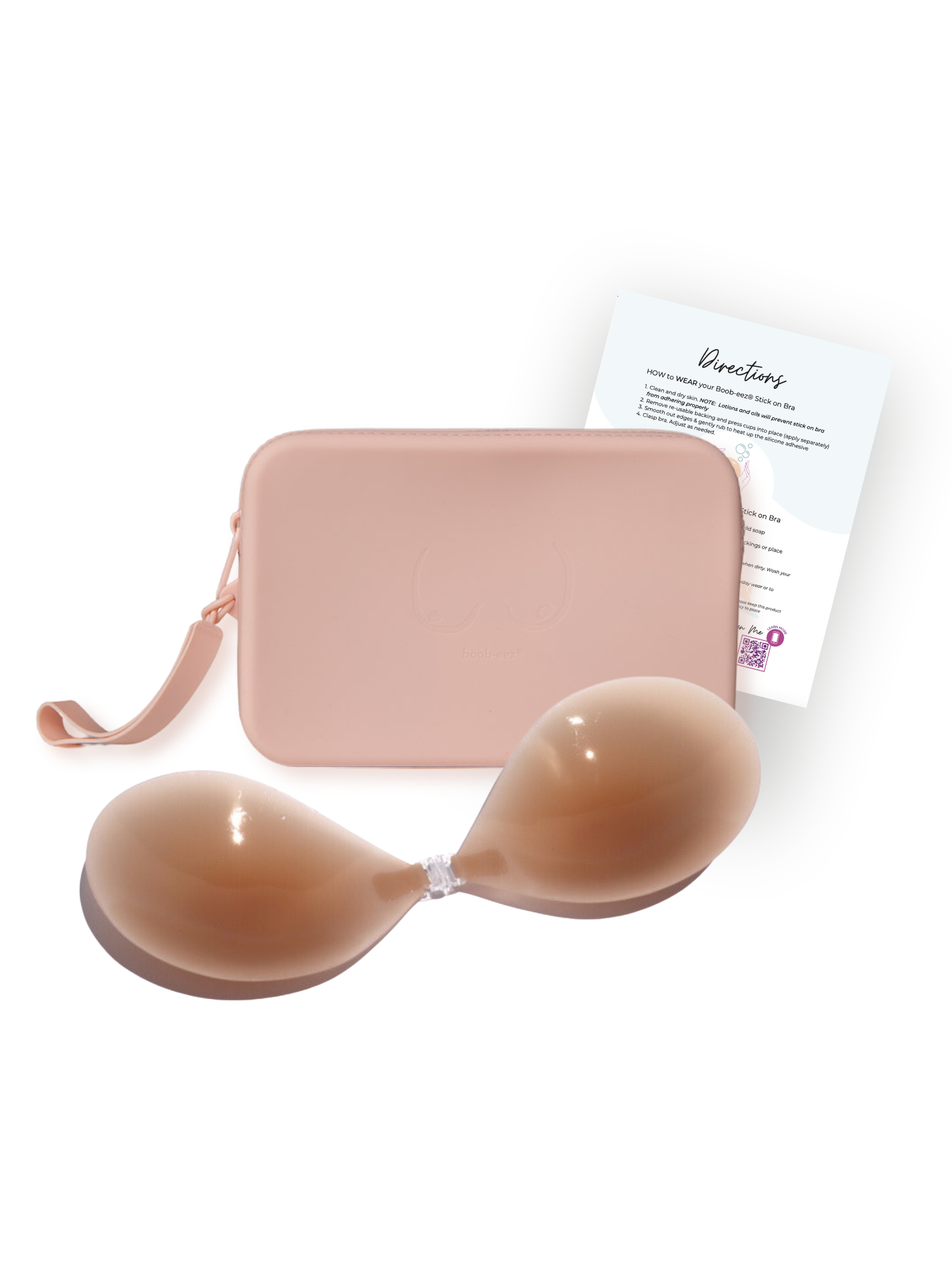 Boob-eez - Silicone Stick-on Bra + Beige Silicone Travel Case - Medium Nude -