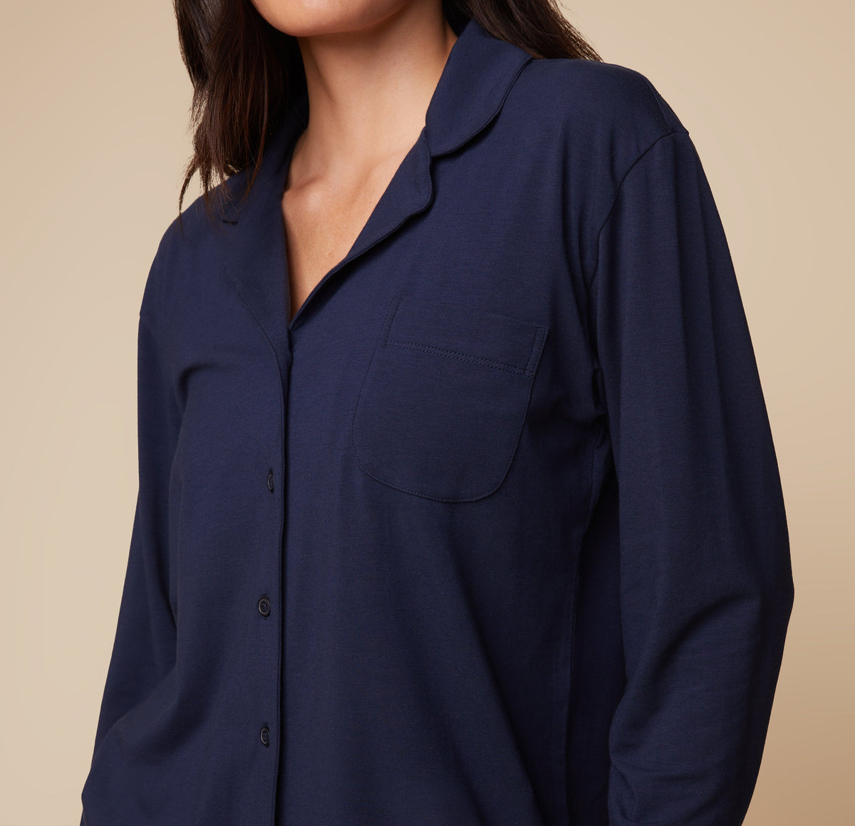 Harper Wilde - Perfect Pima Long Sleeve Button Up - Navy -