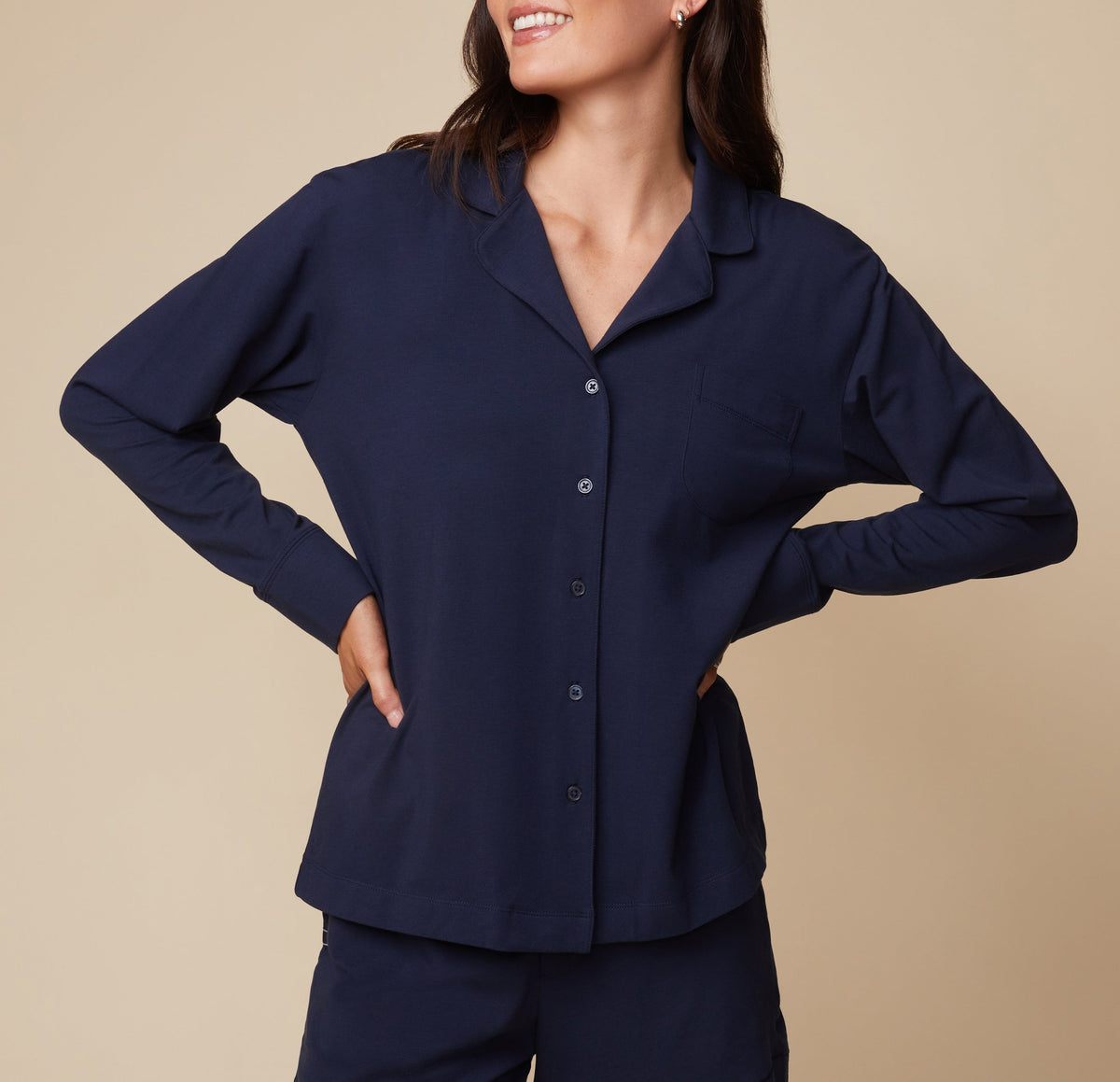 Harper Wilde - Perfect Pima Long Sleeve Button Up - Navy -