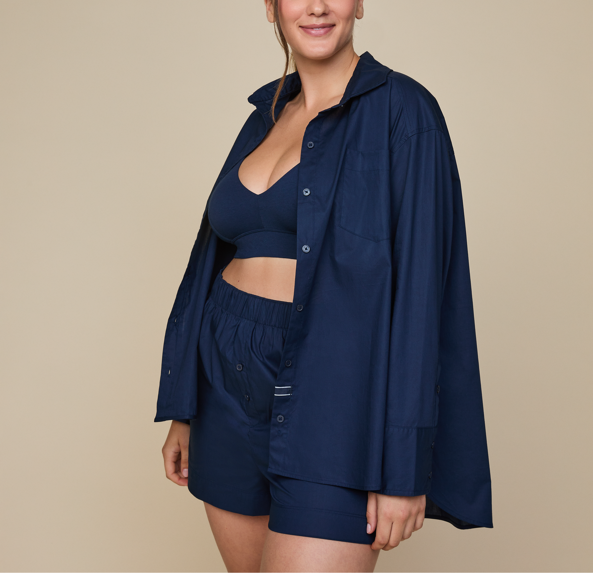 Harper Wilde - Classic Poplin Pajama Shirt - Midnight -