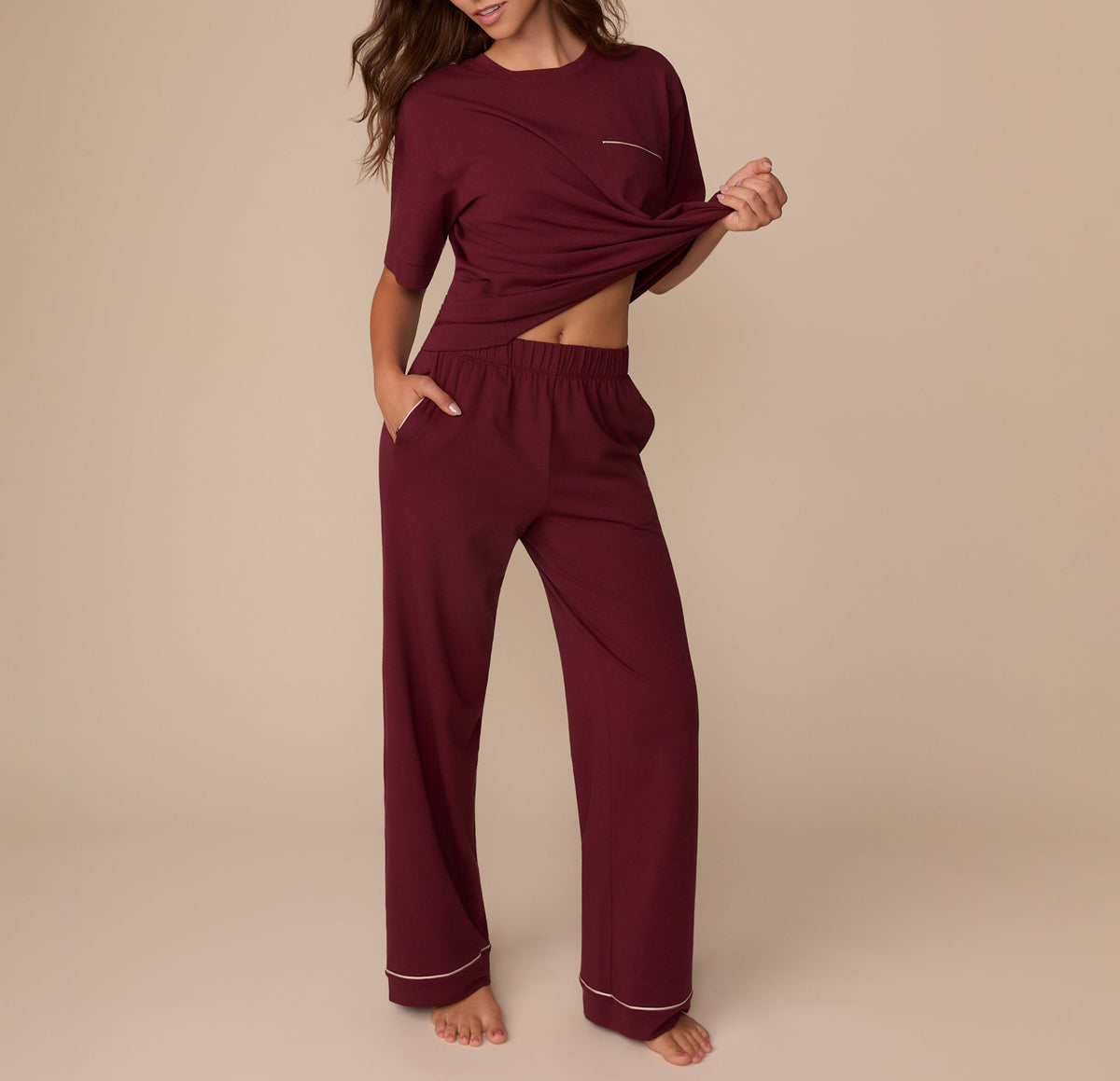 Harper Wilde - Perfect Pima Pant (Piping) - Bordeaux -