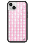 Wildflower iPhone case 14 Plus Pink Gingham Hearts Vintage Cute Classic