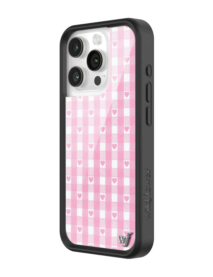 Wildflower iPhone case 15 Pro Pink Gingham Hearts Vintage Cute Classic 2