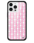 Wildflower iPhone case 15 Pro Max Pink Gingham Hearts Vintage Cute Classic