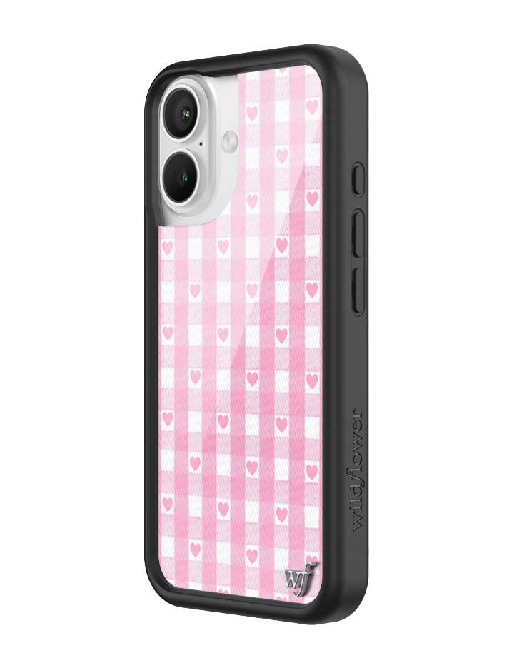 Wildflower iPhone case 16 Pink Gingham Hearts Vintage Cute 