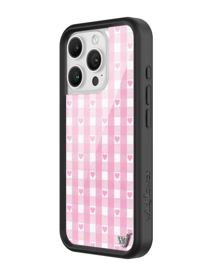 Wildflower iPhone case 16 Pro Pink Gingham Hearts Vintage Cute 