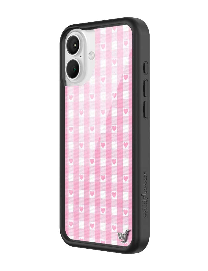 Wildflower iPhone case 16 Plus Pink Gingham Hearts Vintage Cute 