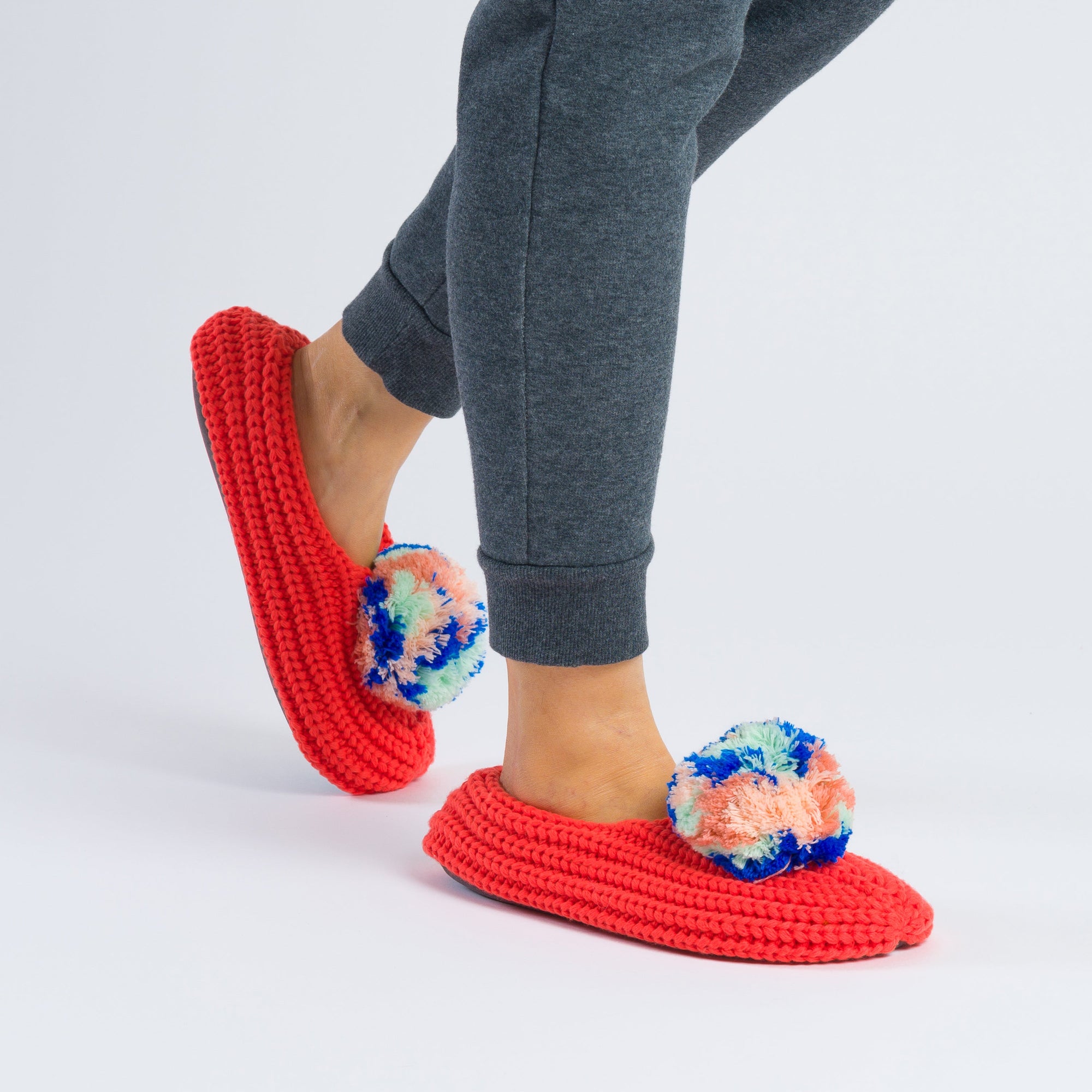 Marble Pom Knit Slippers