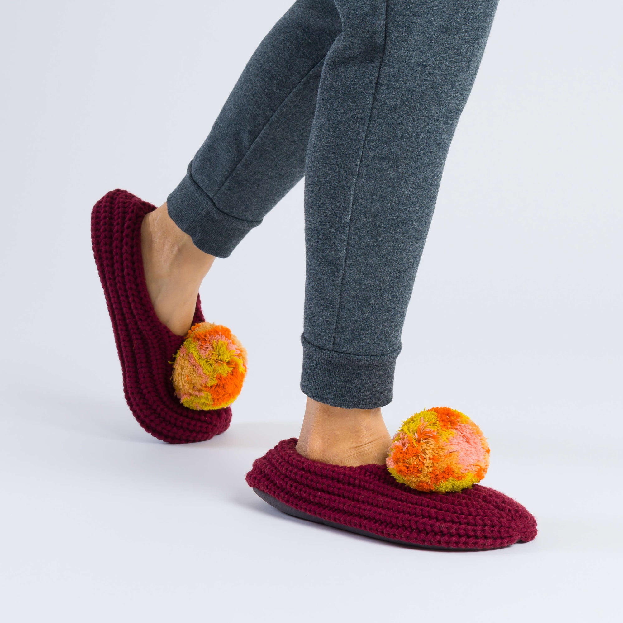 Marble Pom Knit Slippers