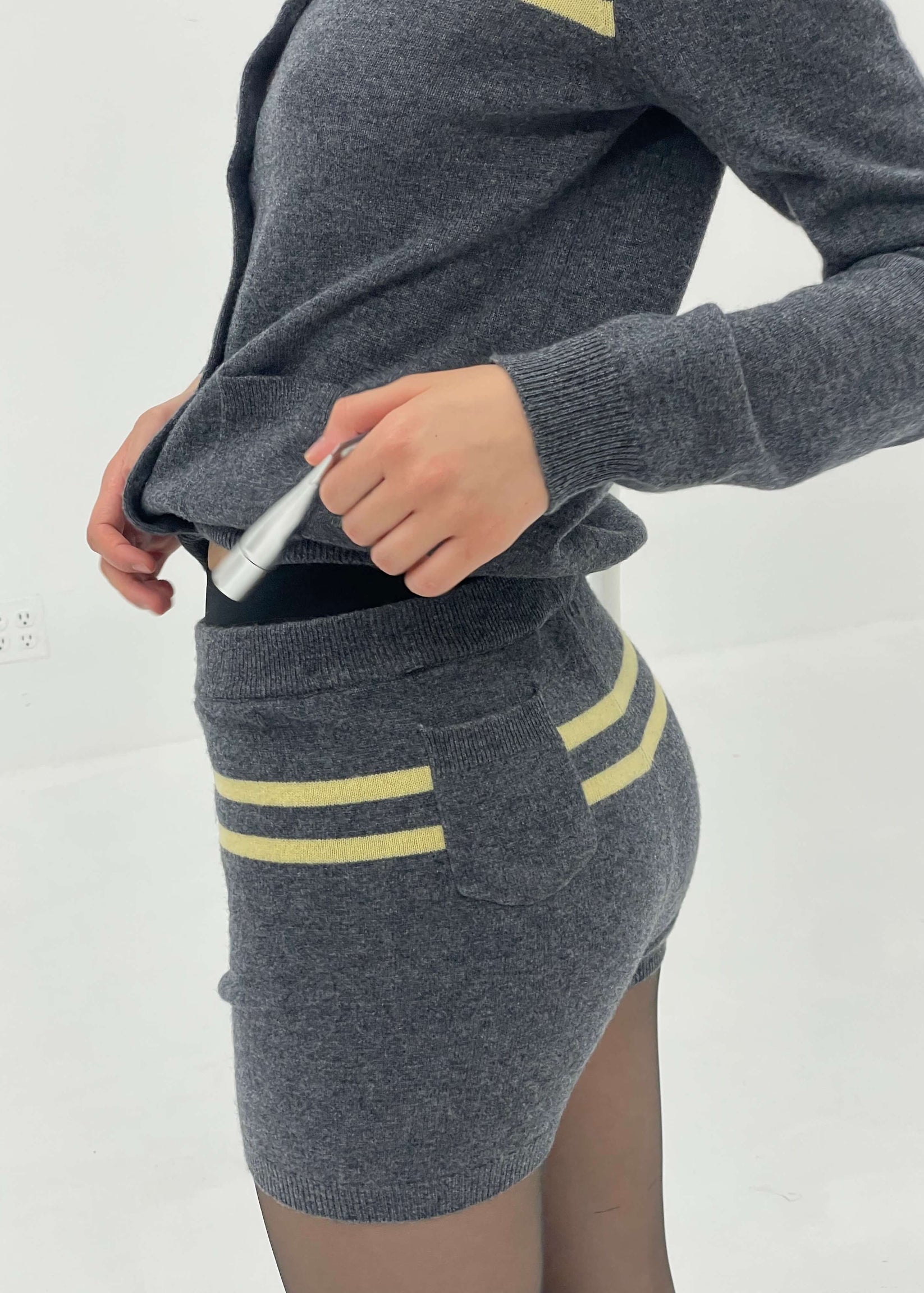 Find Me Now - Stripe Knit Shorts - Charcoal/Butter -