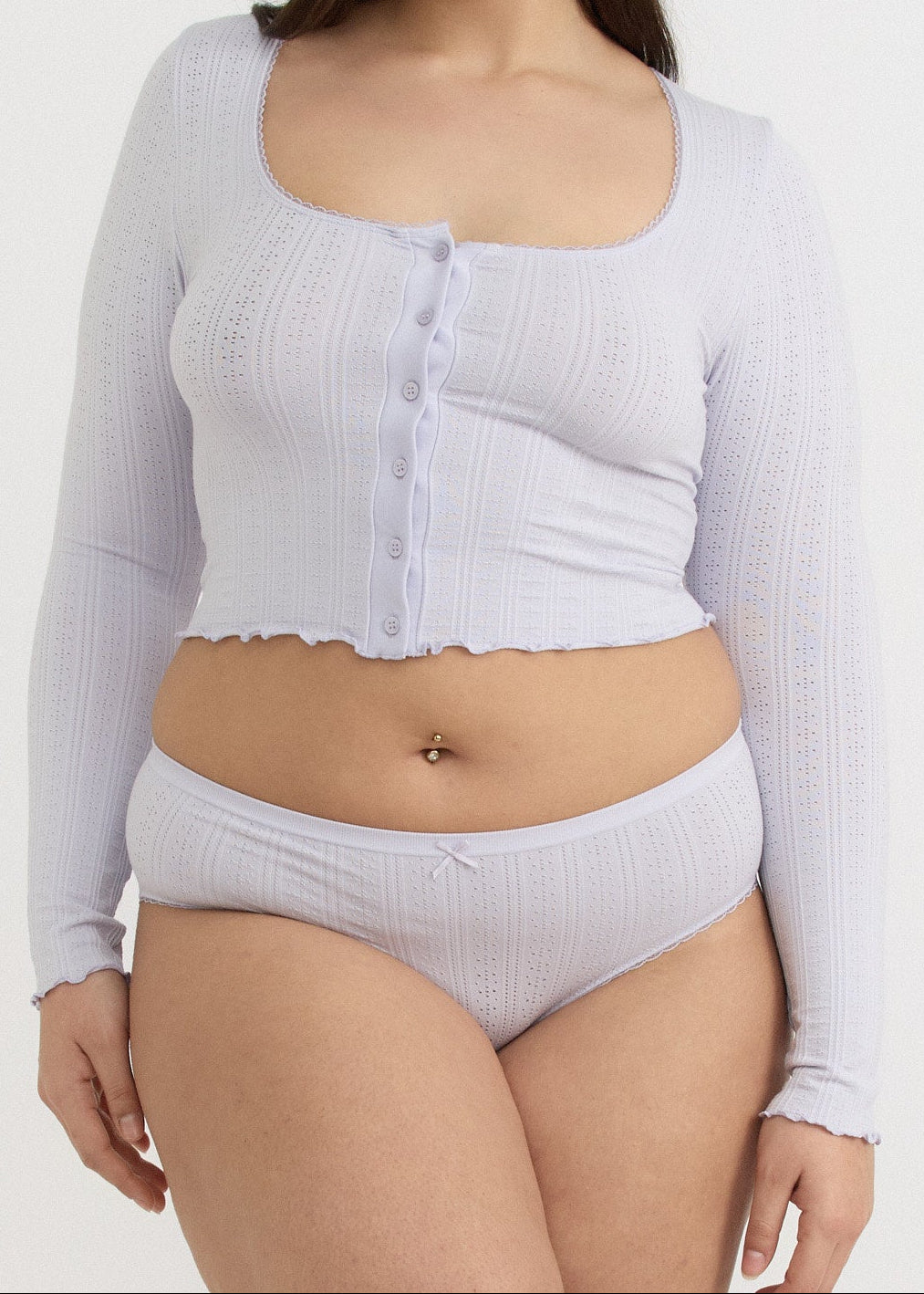 Organic Basics - Pointelle Cardigan - Soft Lilac -