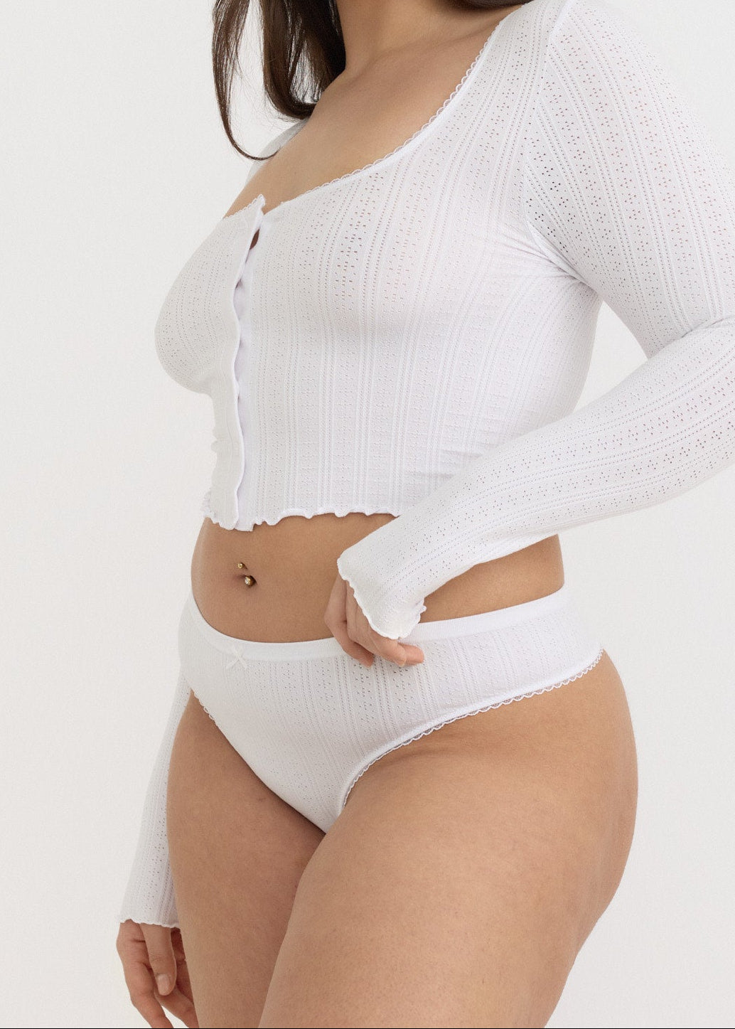 Organic Basics - Pointelle Thong - White -