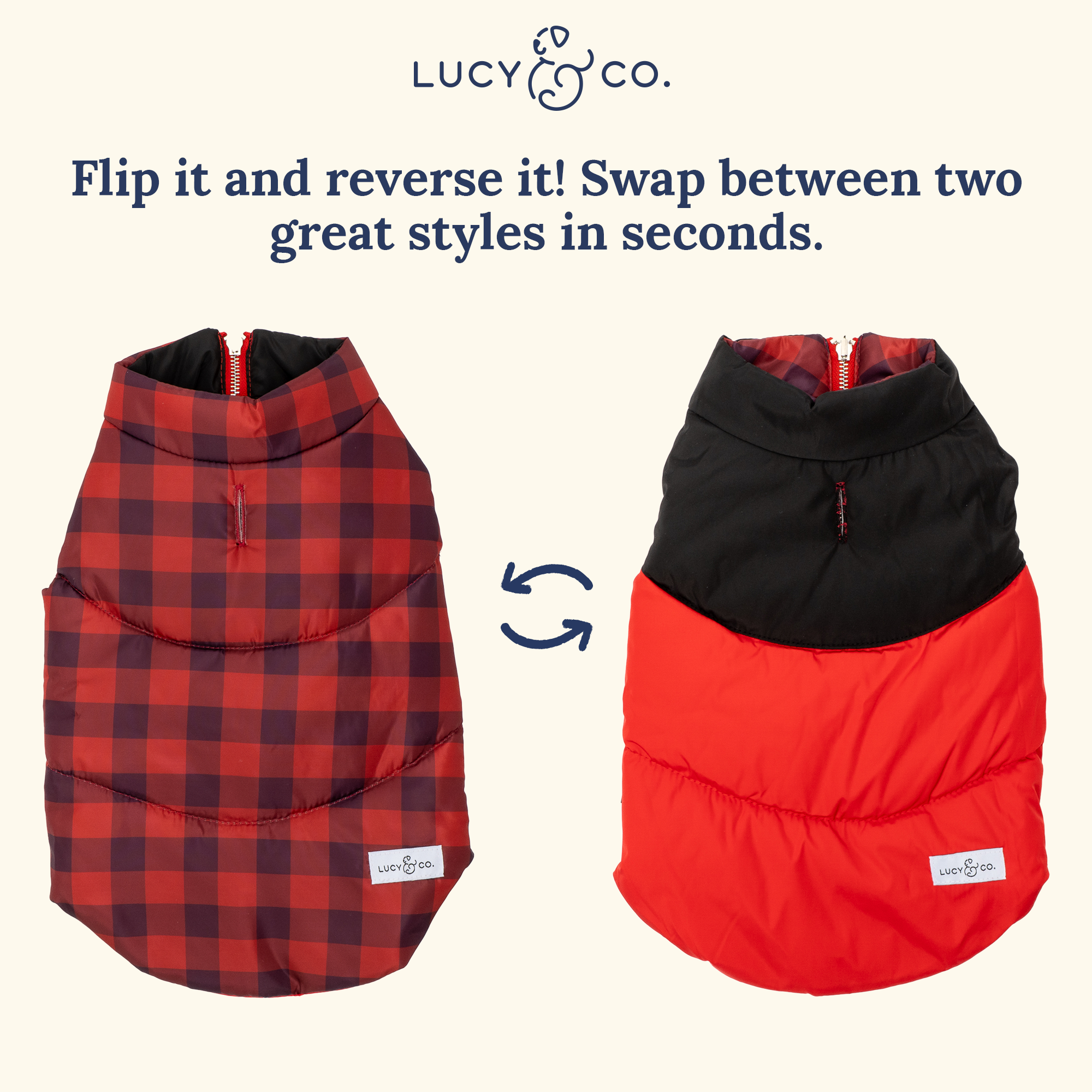 Lucy & Co. - Reversible Puffer Vest - Holly Jolly -