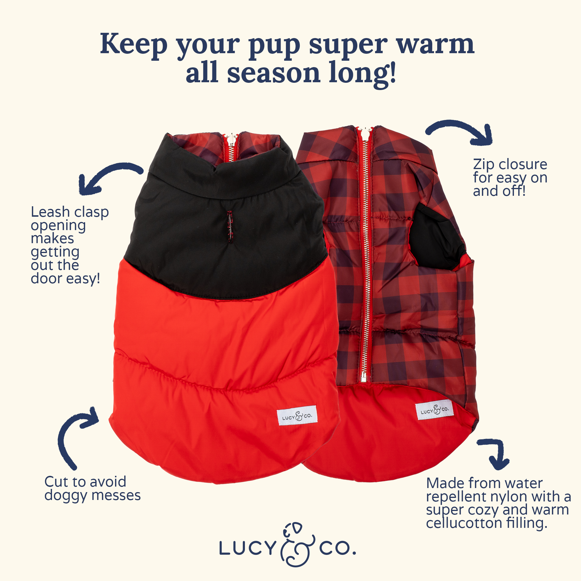 Lucy & Co. - Reversible Puffer Vest - Holly Jolly -