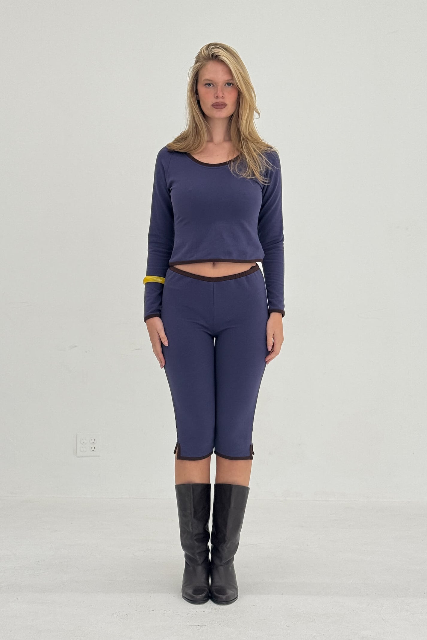 Find Me Now - French Terry Capri - Blue Navy/Chocolate -