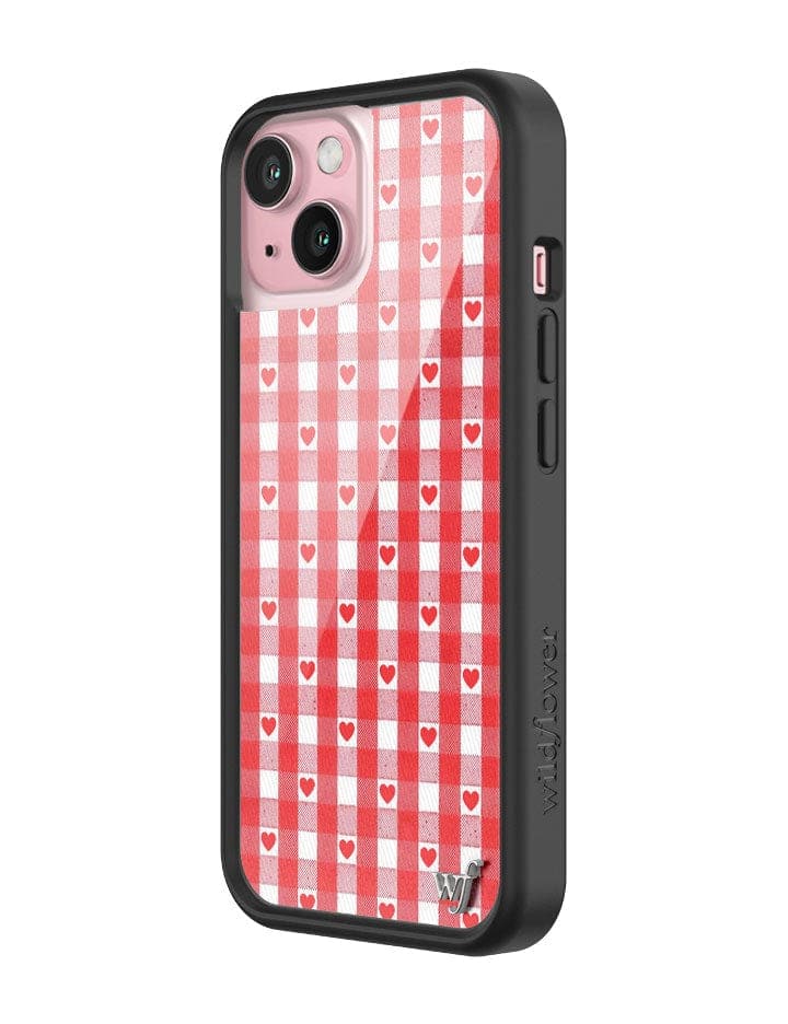 Wildflower Red Gingham Heart iPhone 15 Case
