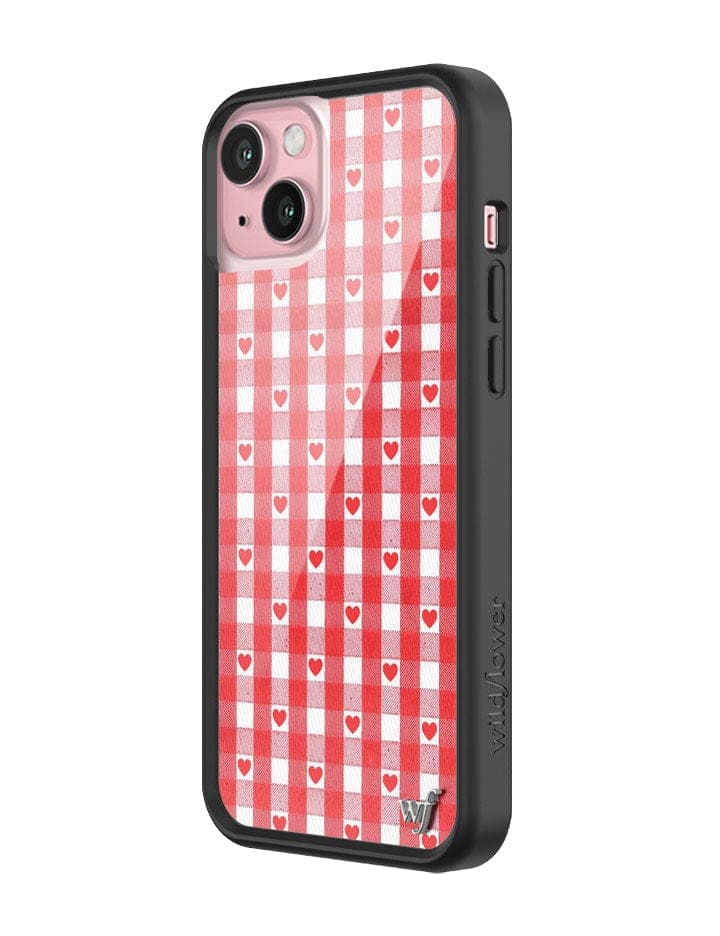 Wildflower Red Gingham Heart iPhone 15 Plus Case