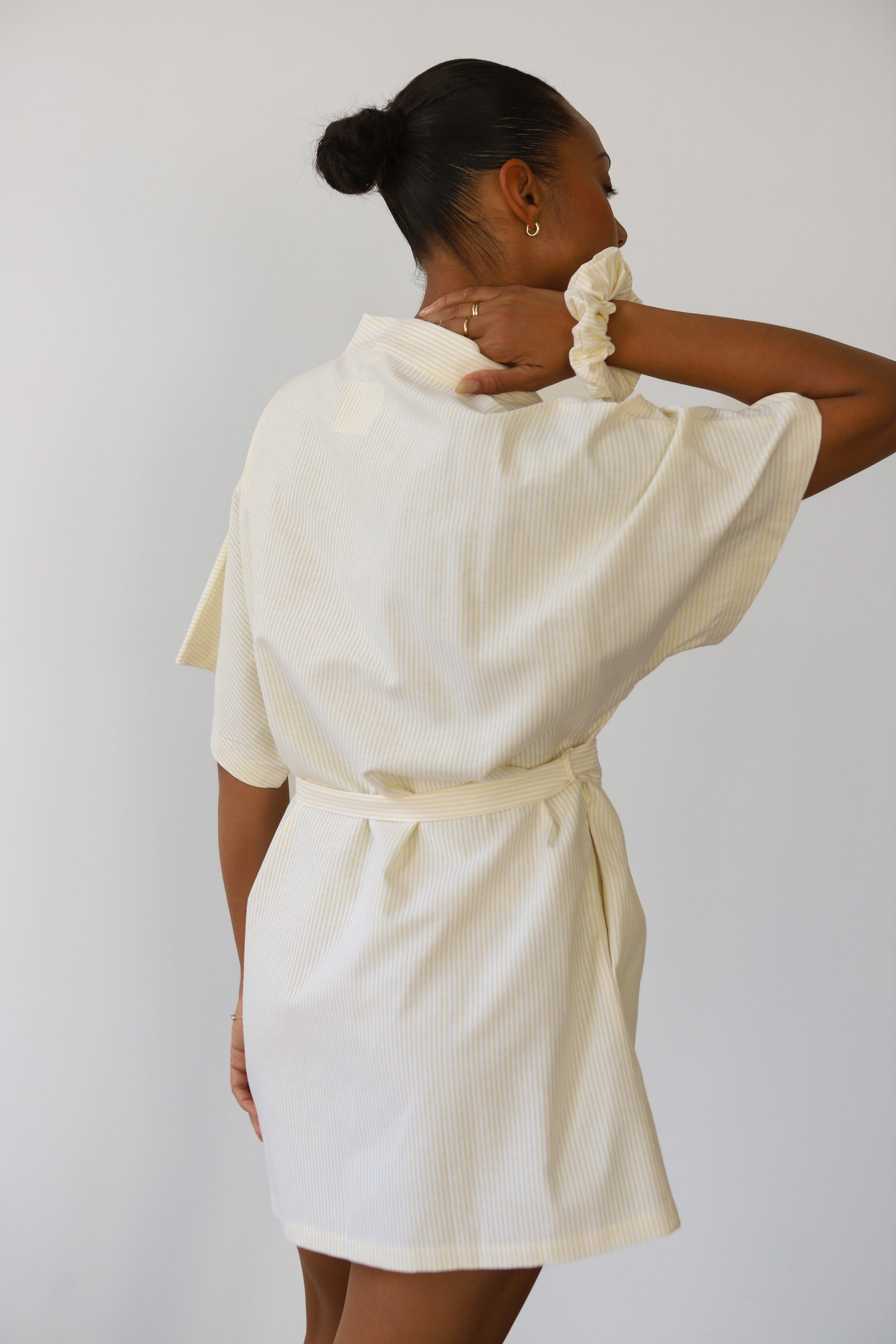 The Pinstripe Short Robe - Butter