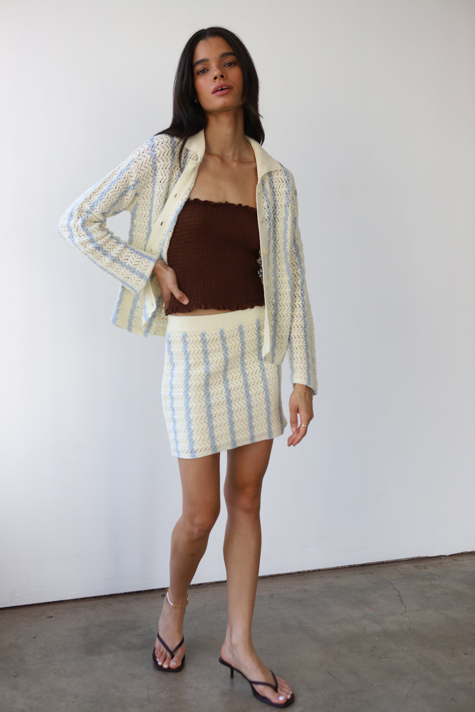 Callahan Knitwear - Sienna Crochet Button Down - Moody Blue -