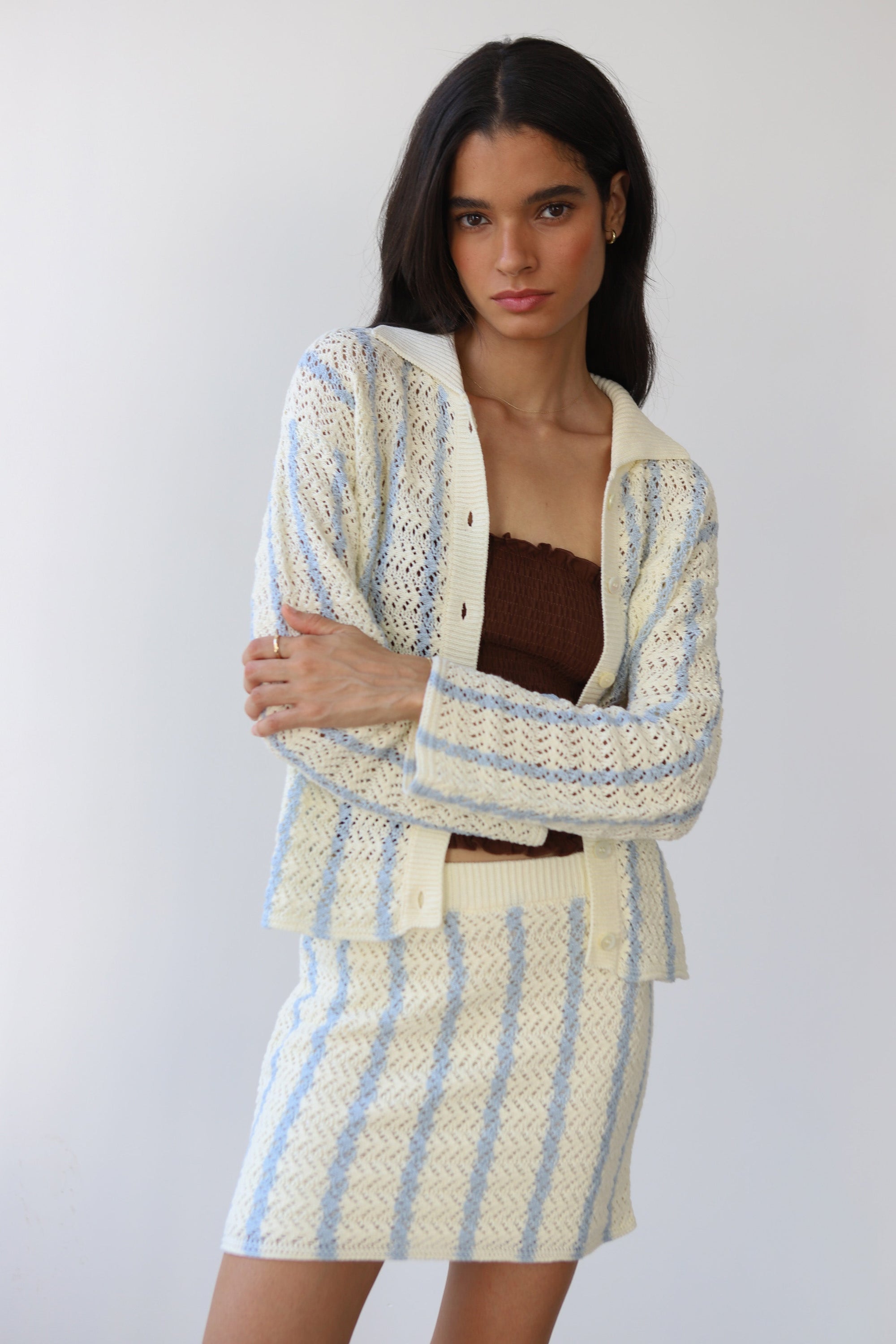 Callahan Knitwear - Sienna Crochet Button Down - Moody Blue -