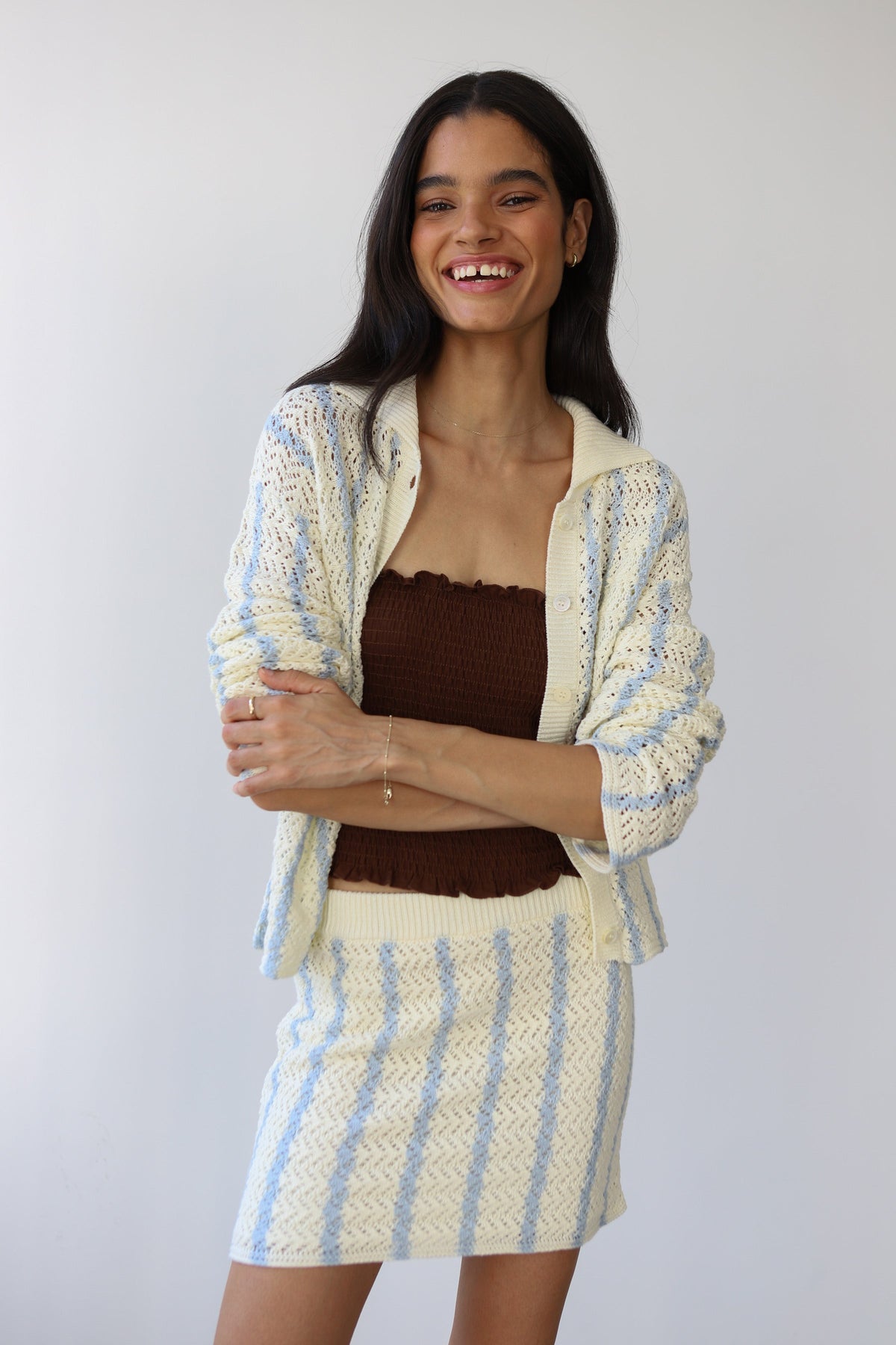 Callahan Knitwear - Sienna Crochet Button Down - Moody Blue -