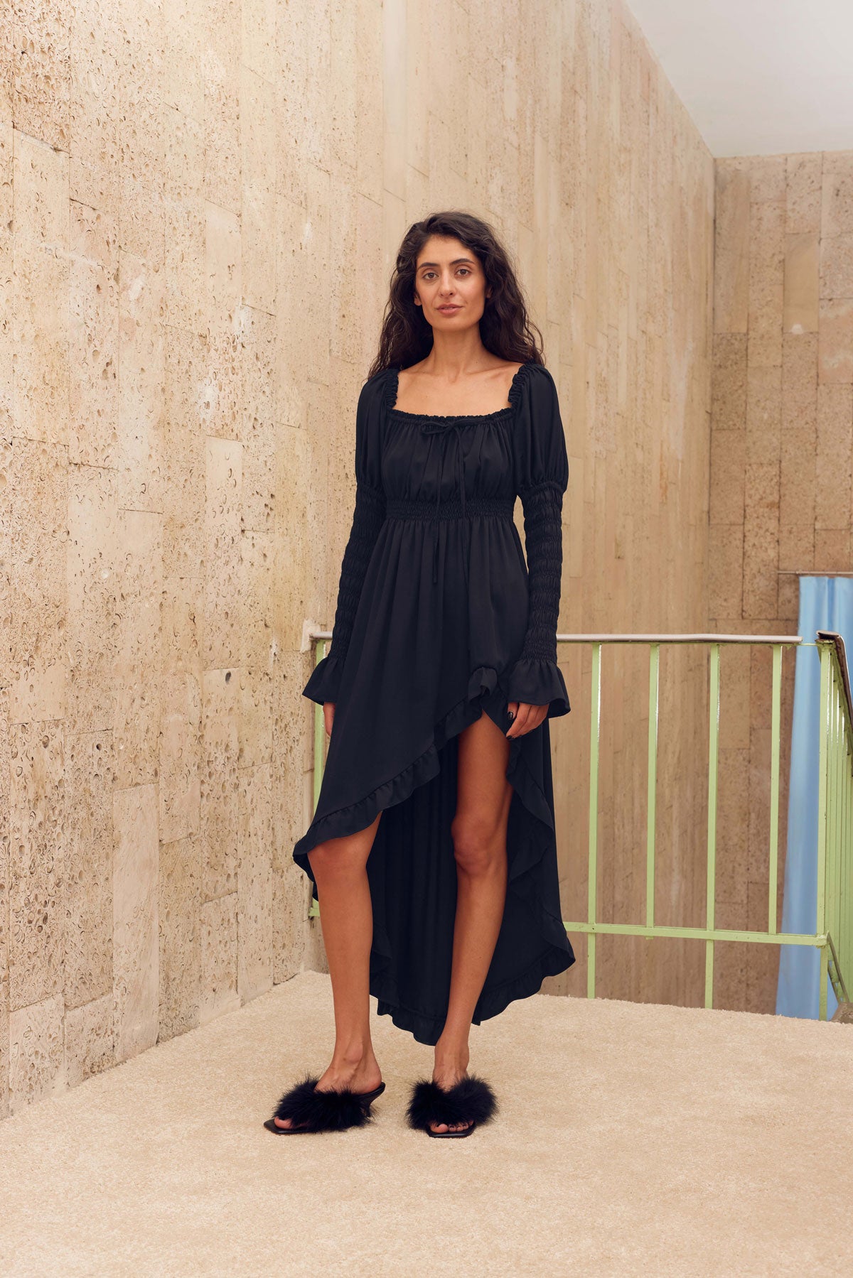 Sleeper - Wild Angel Shirred Asymmetric Dress - Black -